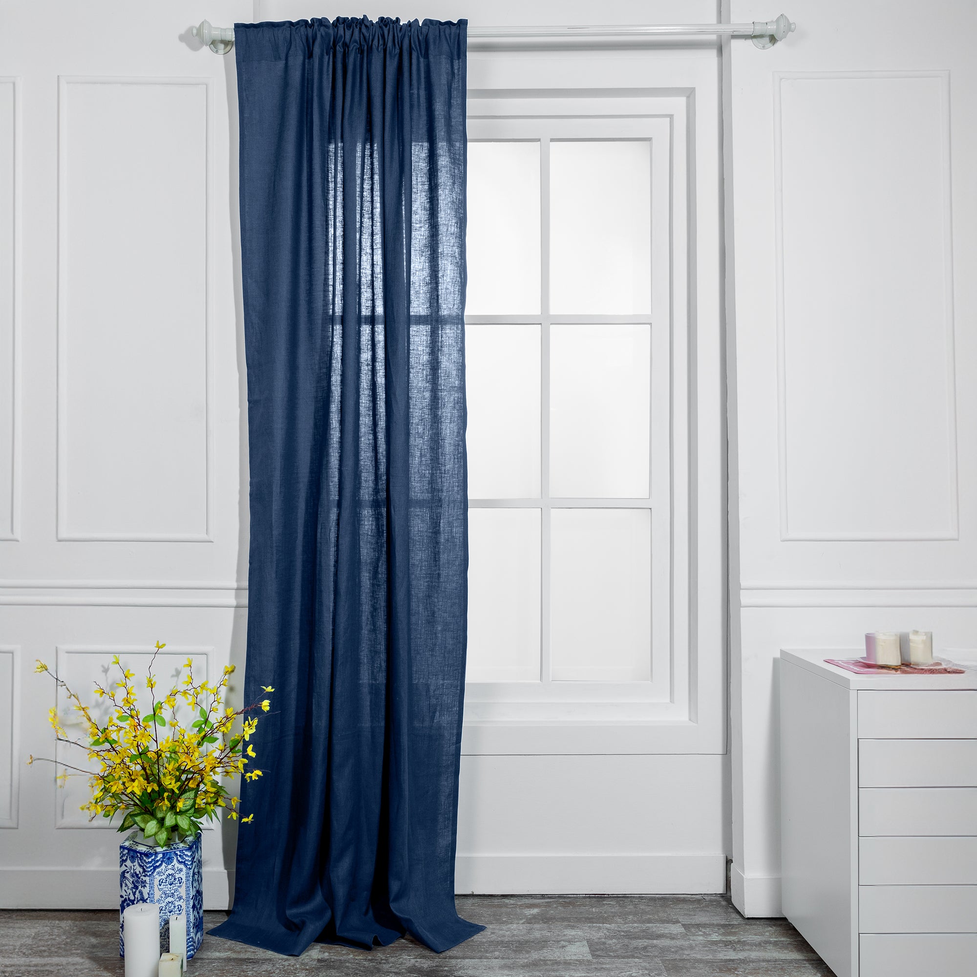 Navy Blue Linen Curtain | Set of 2