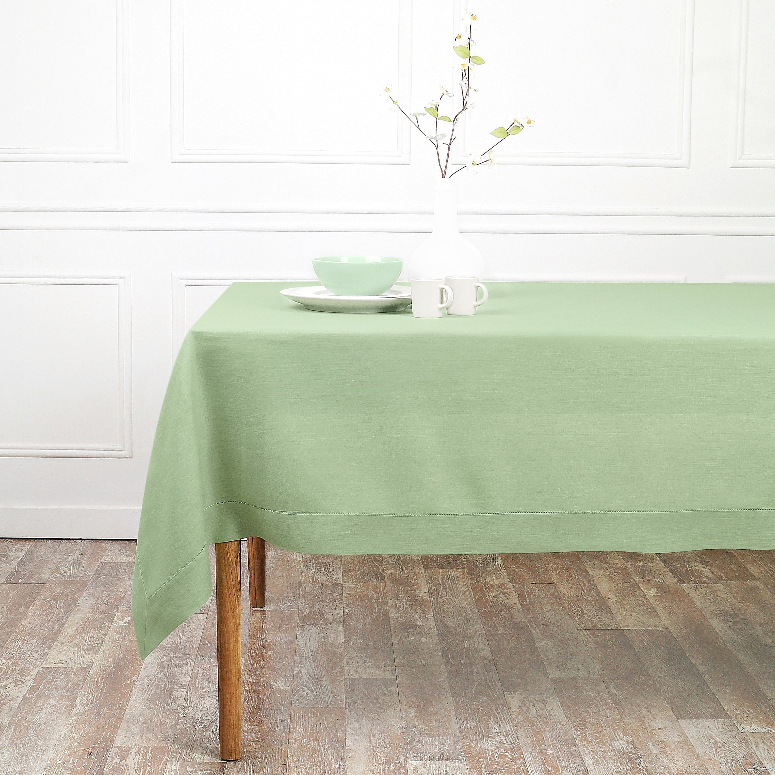 Sage Green Linen Tablecloth, Hemstitch