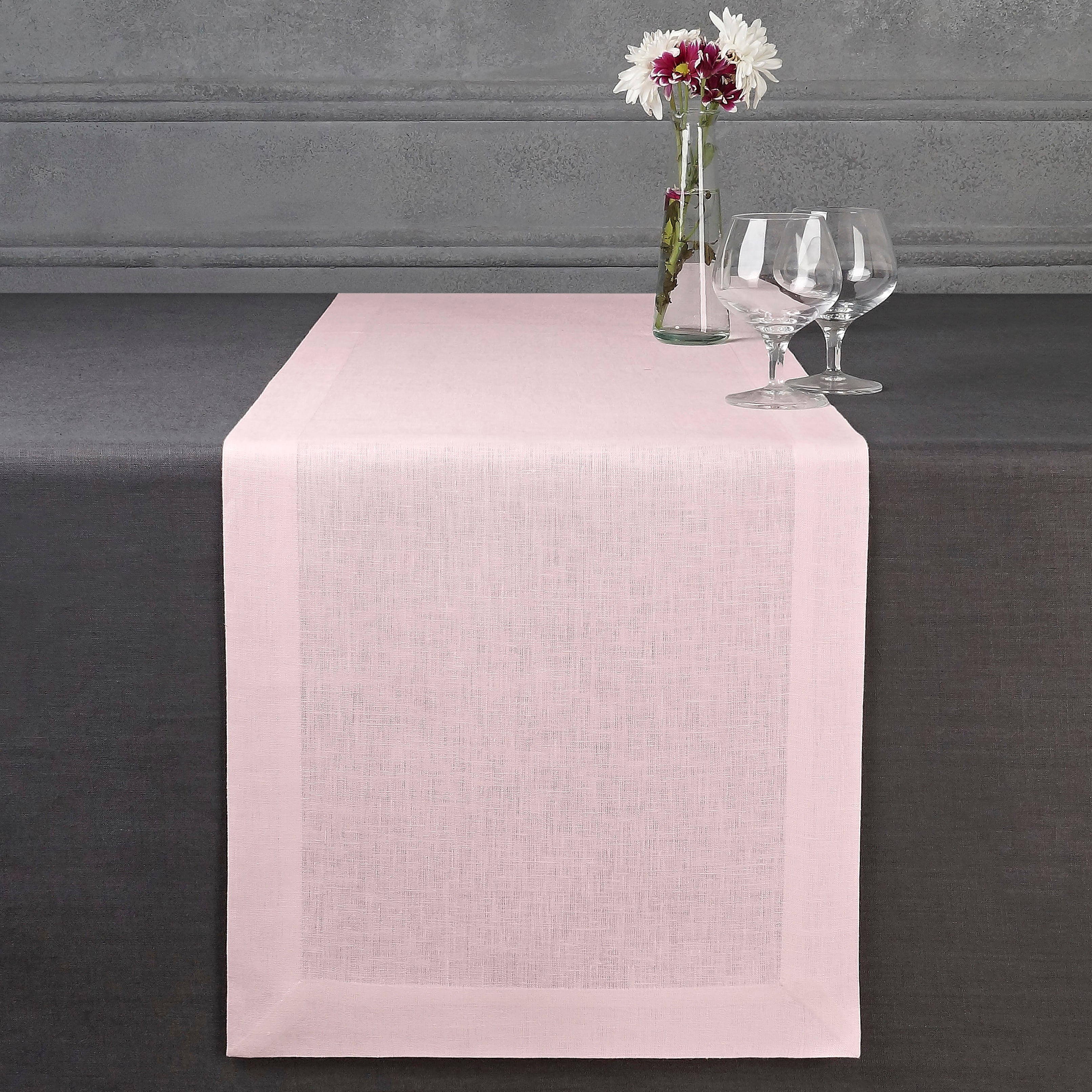 Pastel Pink Linen Table Runner, Hemmed