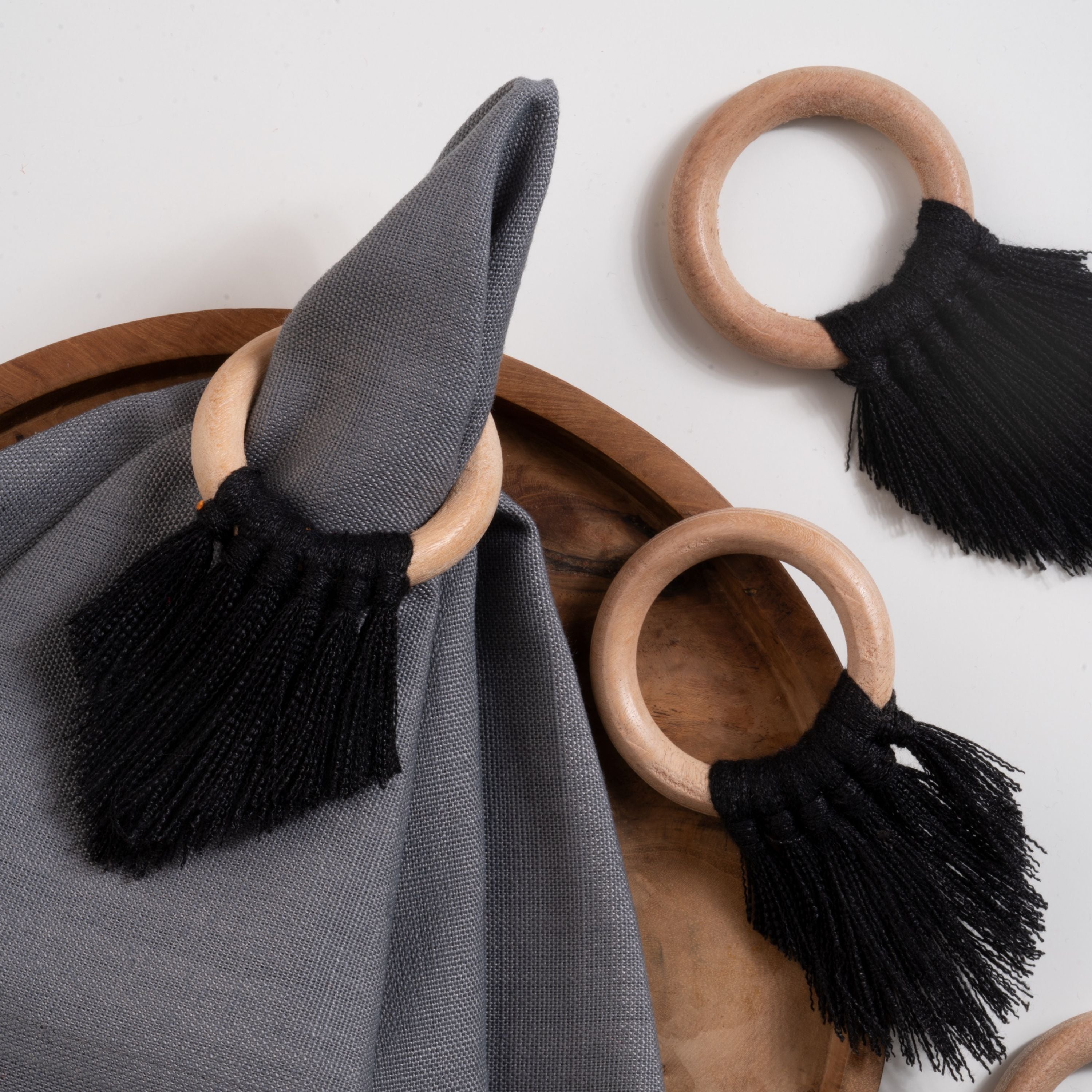 Black Napkin Rings With Fringe