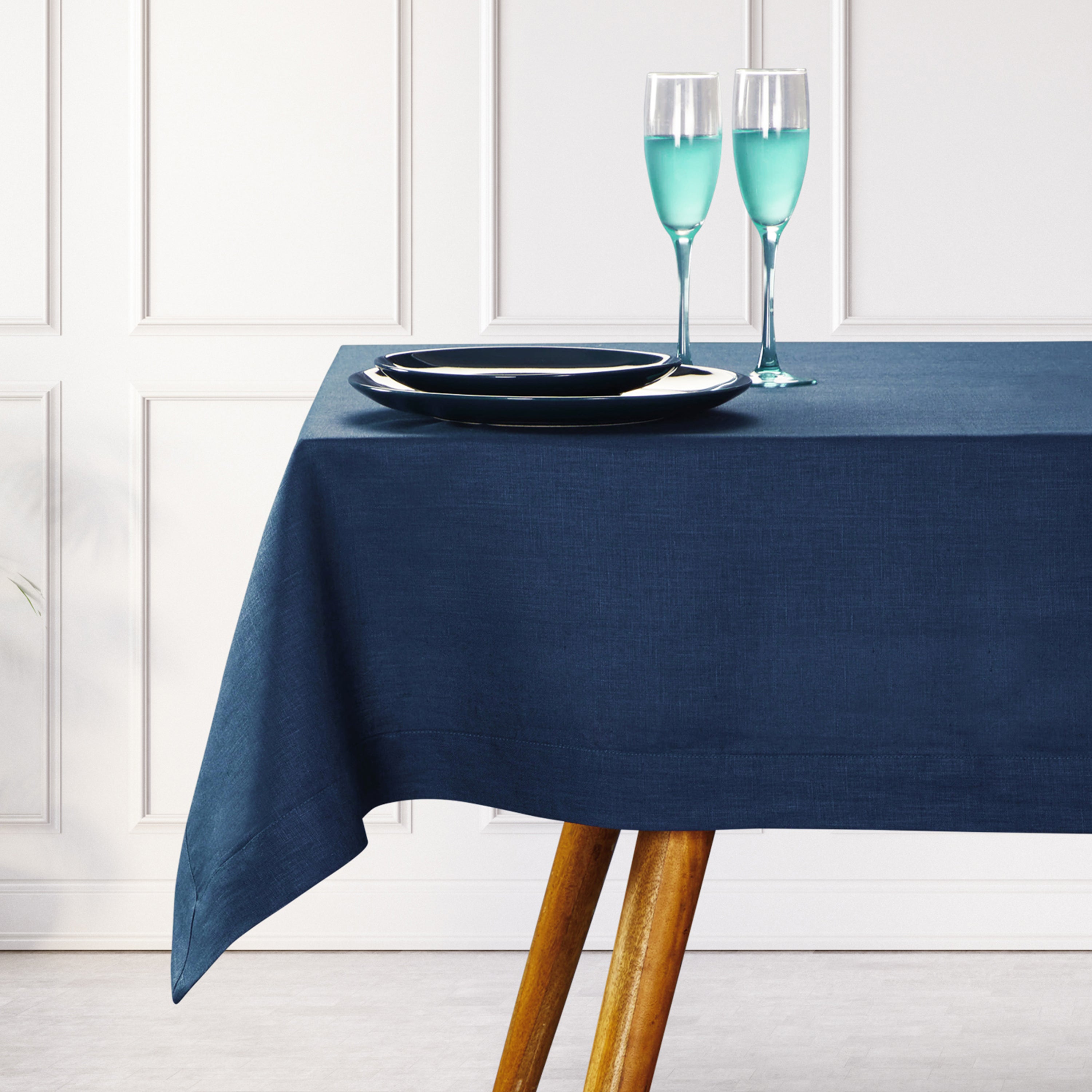 Navy Blue Linen Tablecloth, Hemmed