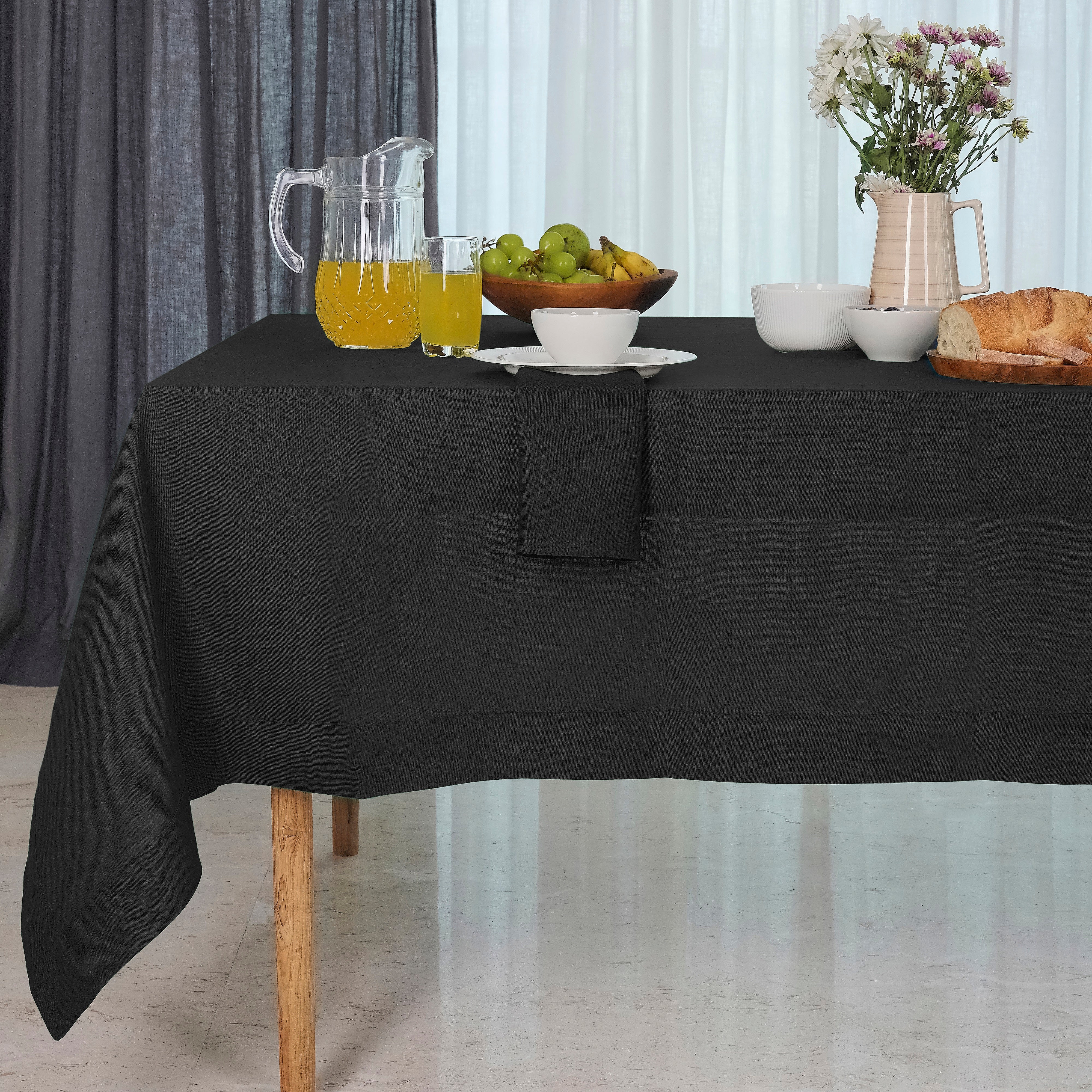 Black Linen Tablecloth, Hemmed