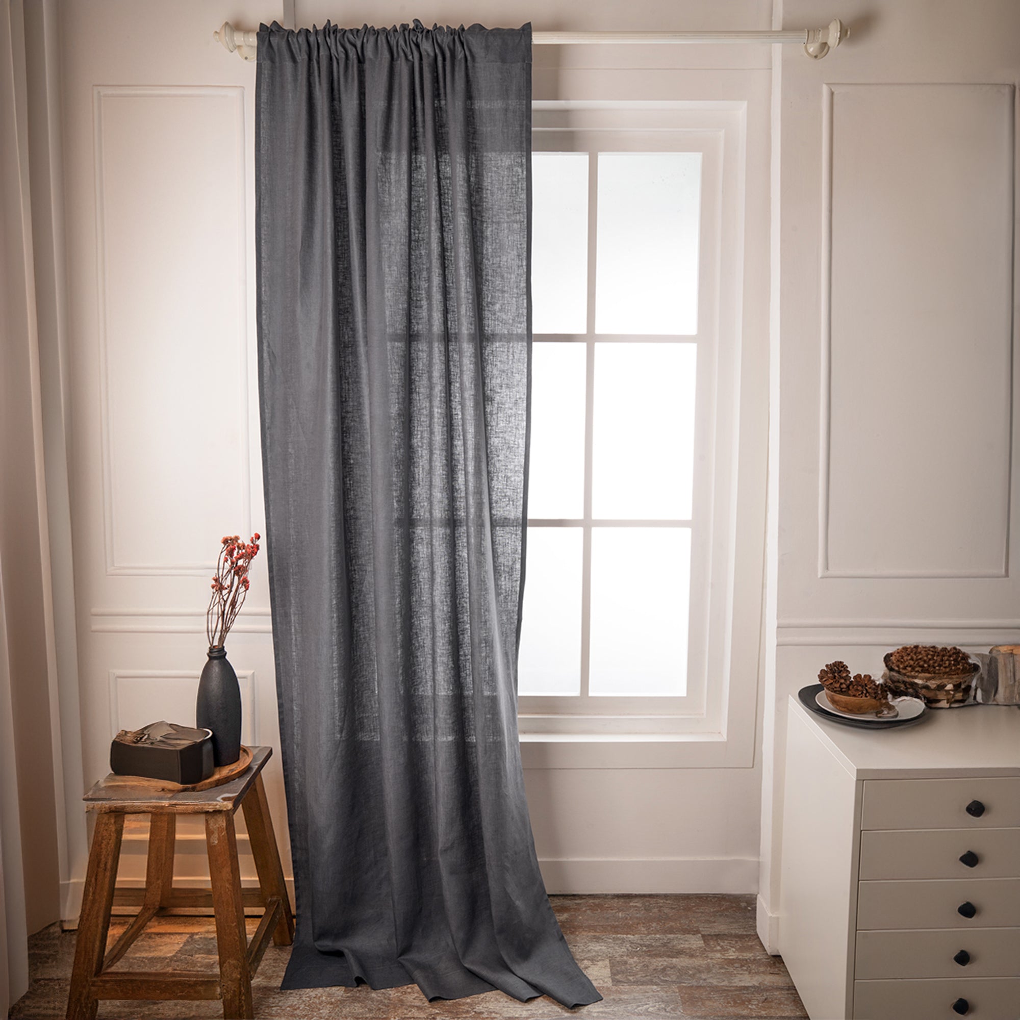 Charcoal Grey Linen Curtain | Set of 2