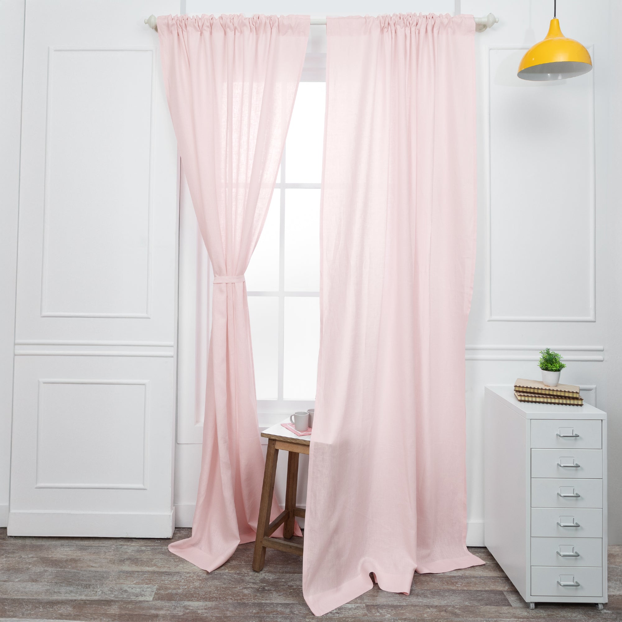 Pastel Pink Linen Curtain | Set of 2