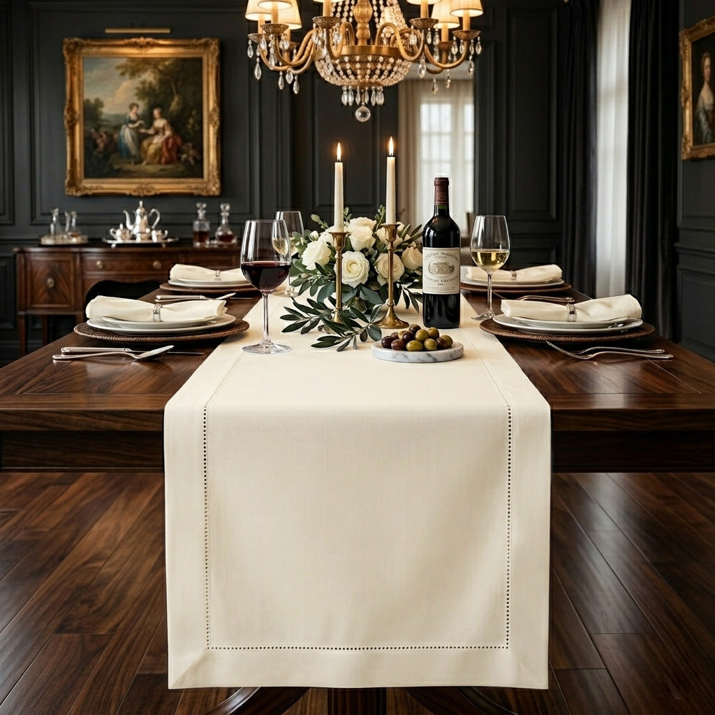 Signature Linen™ Ivory Table Runner - Hemstitch