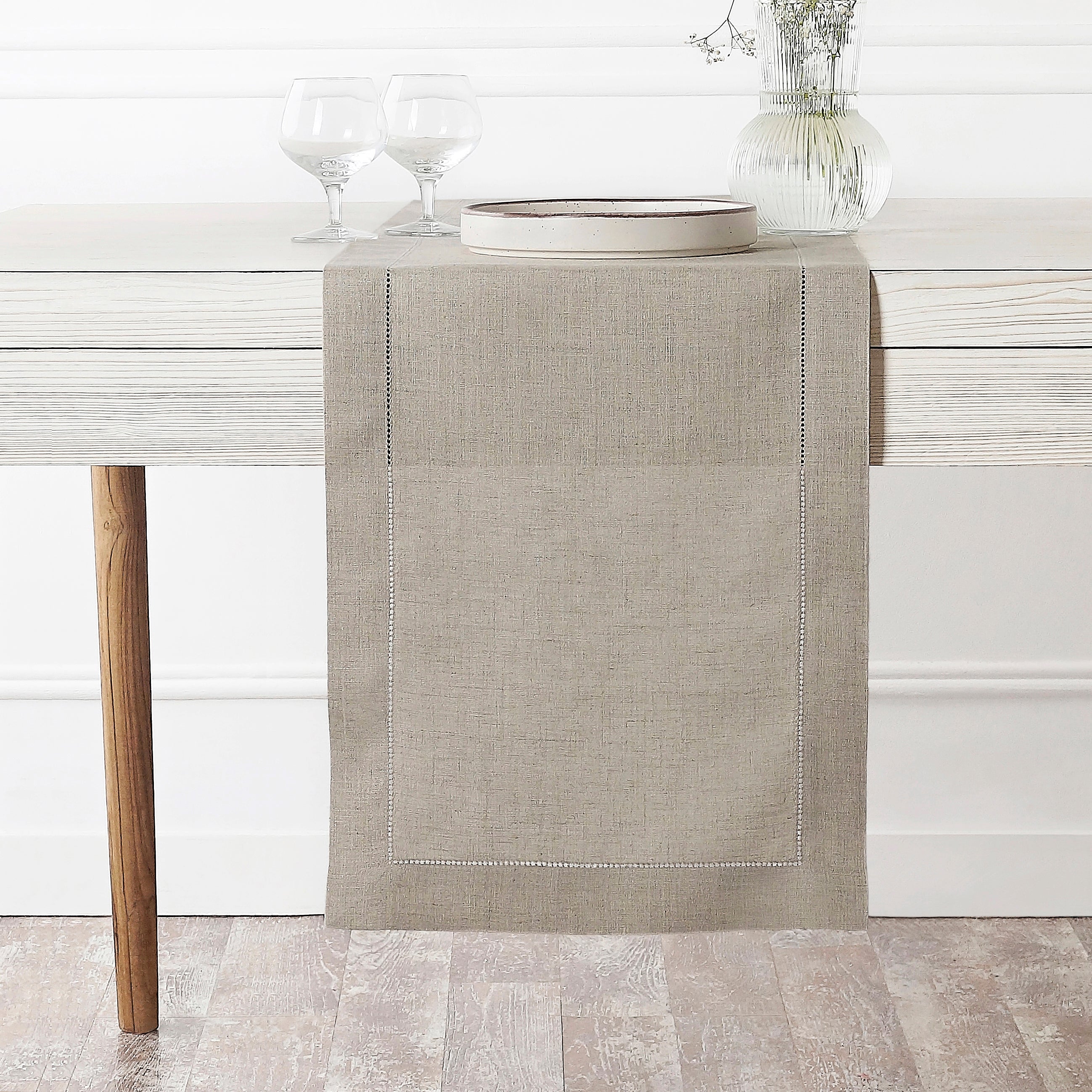 Natural Linen Table Runner, Hemstitch
