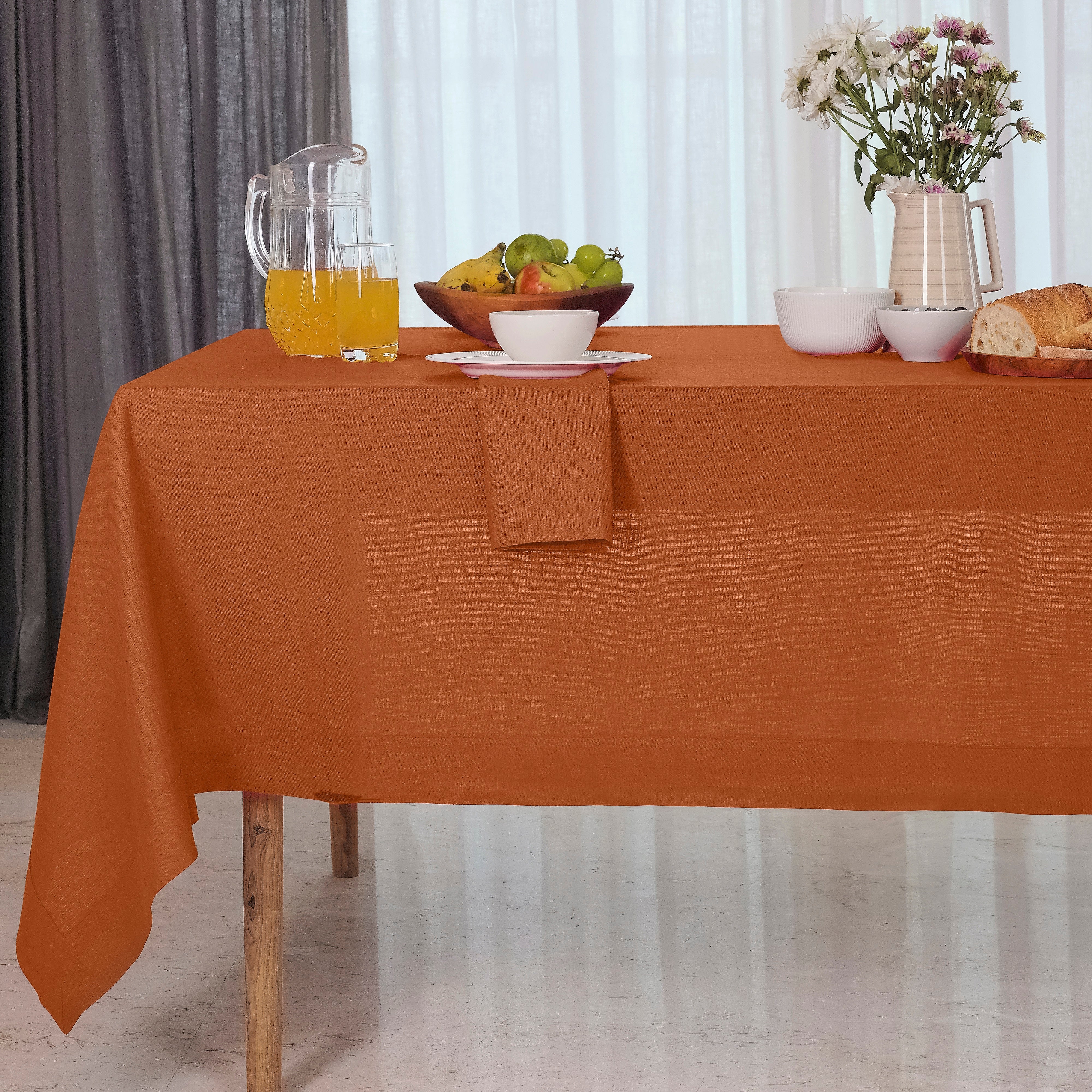 Rust Linen Tablecloth, Hemmed