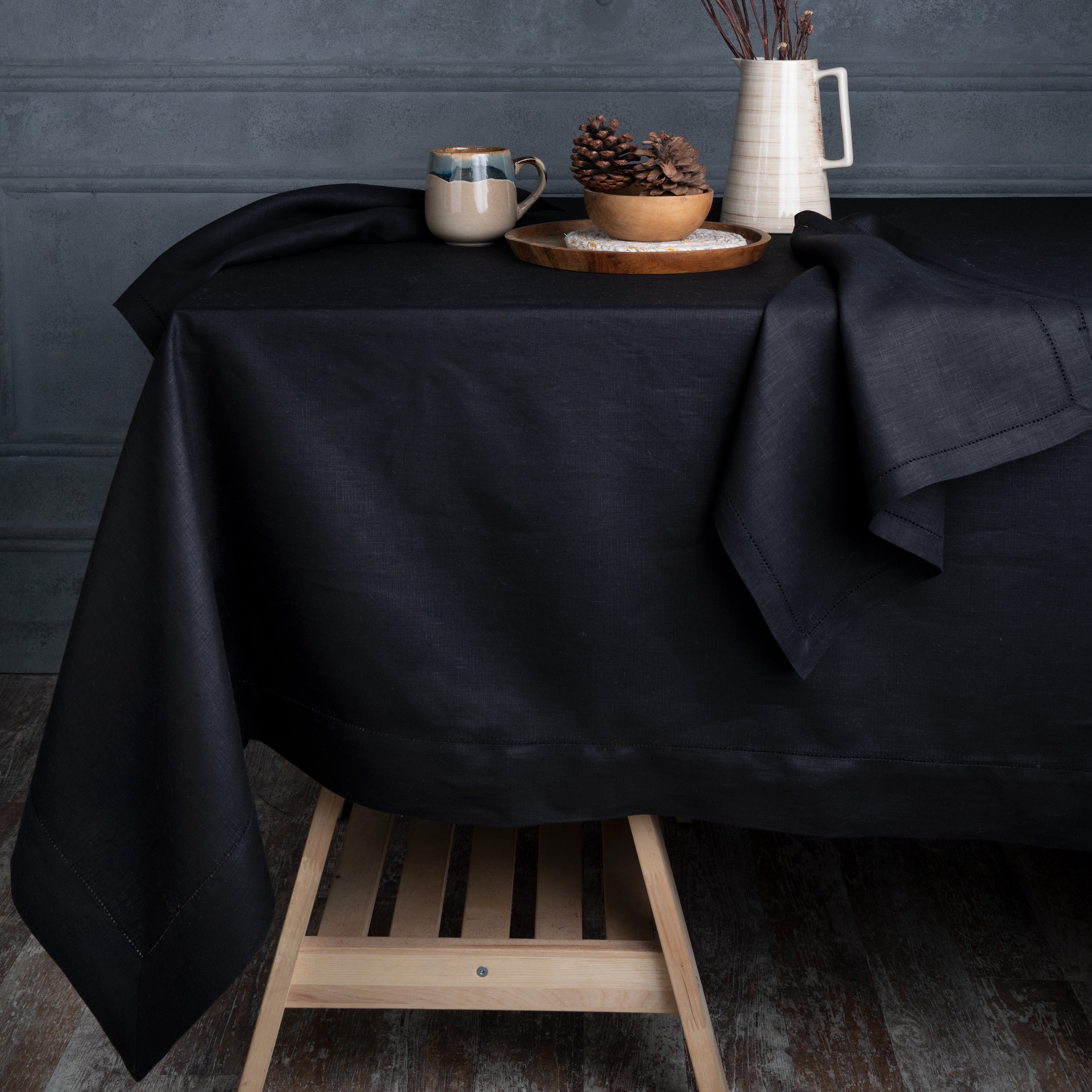 Black Linen Tablecloth, Hemstitch