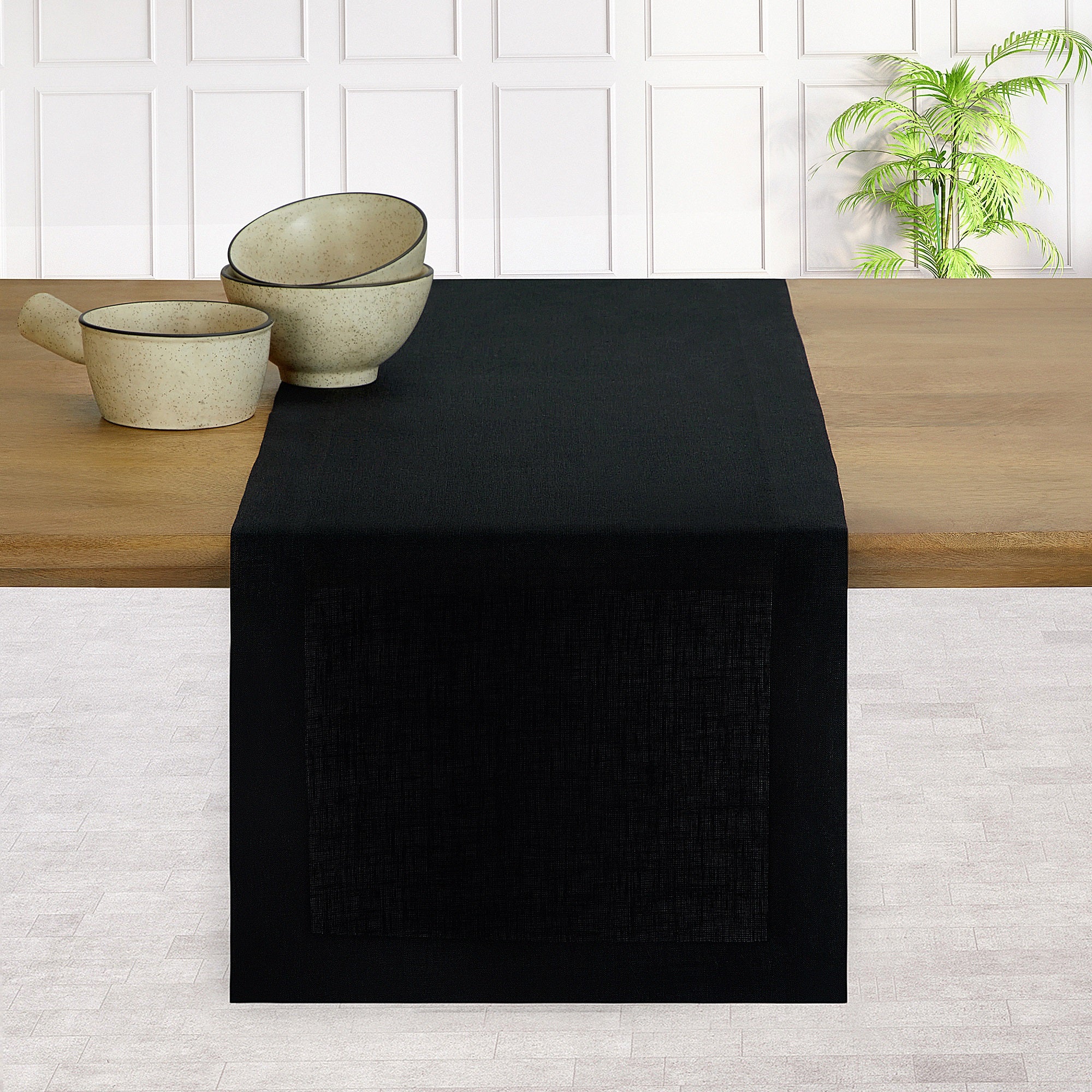 Black Linen Table Runner, Hemmed