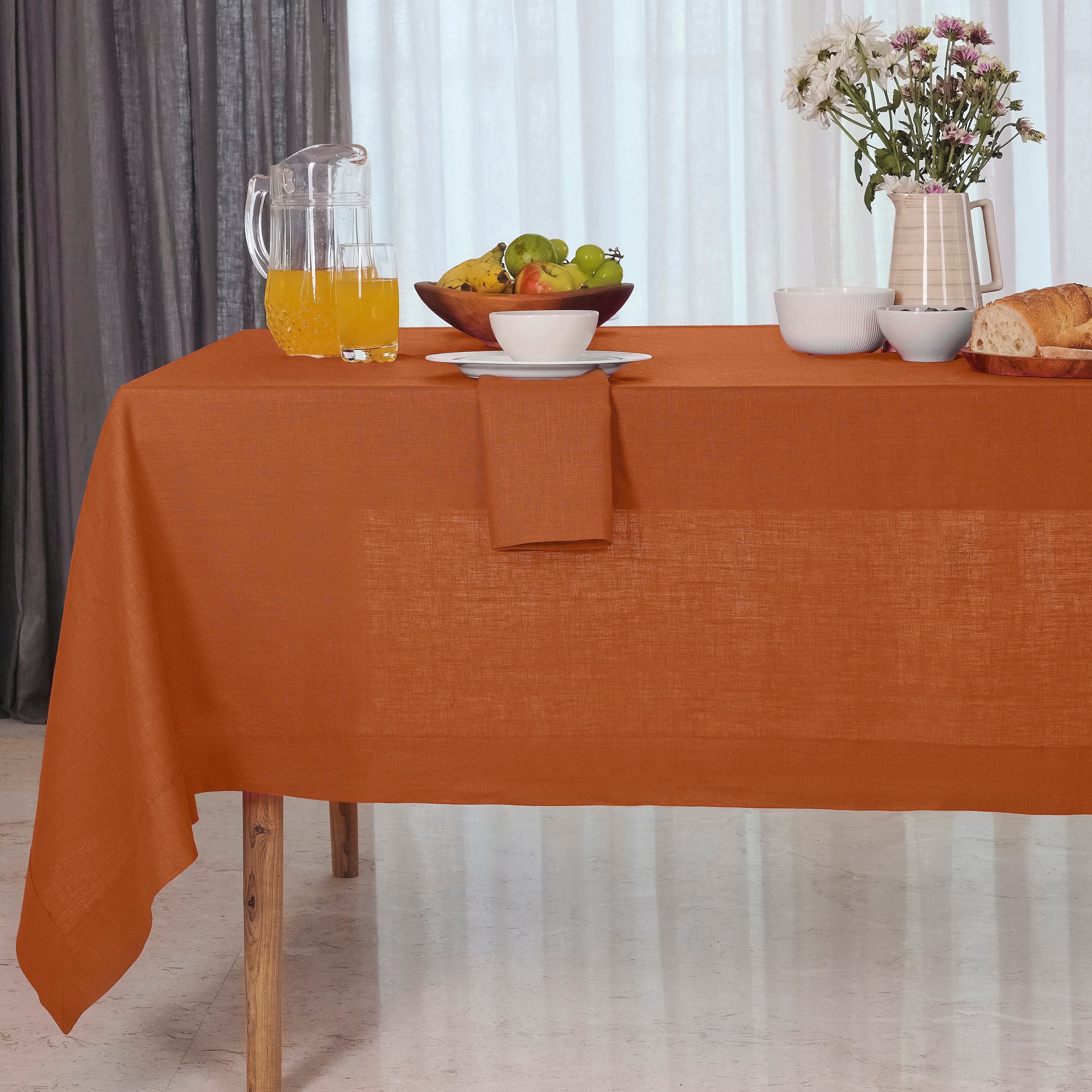 Rust Linen Tablecloth, Hemmed