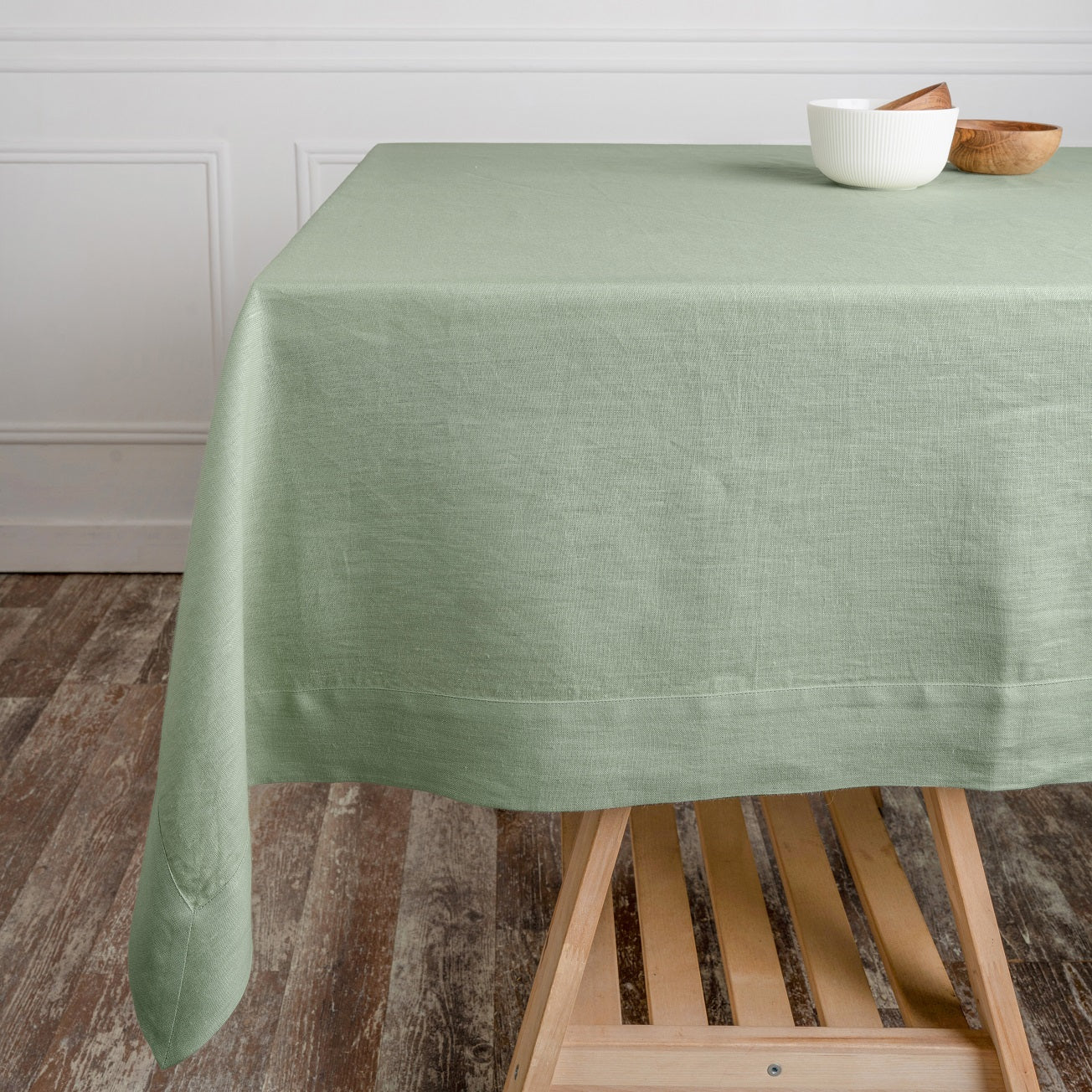 Sage Green Linen Tablecloth, Hemmed