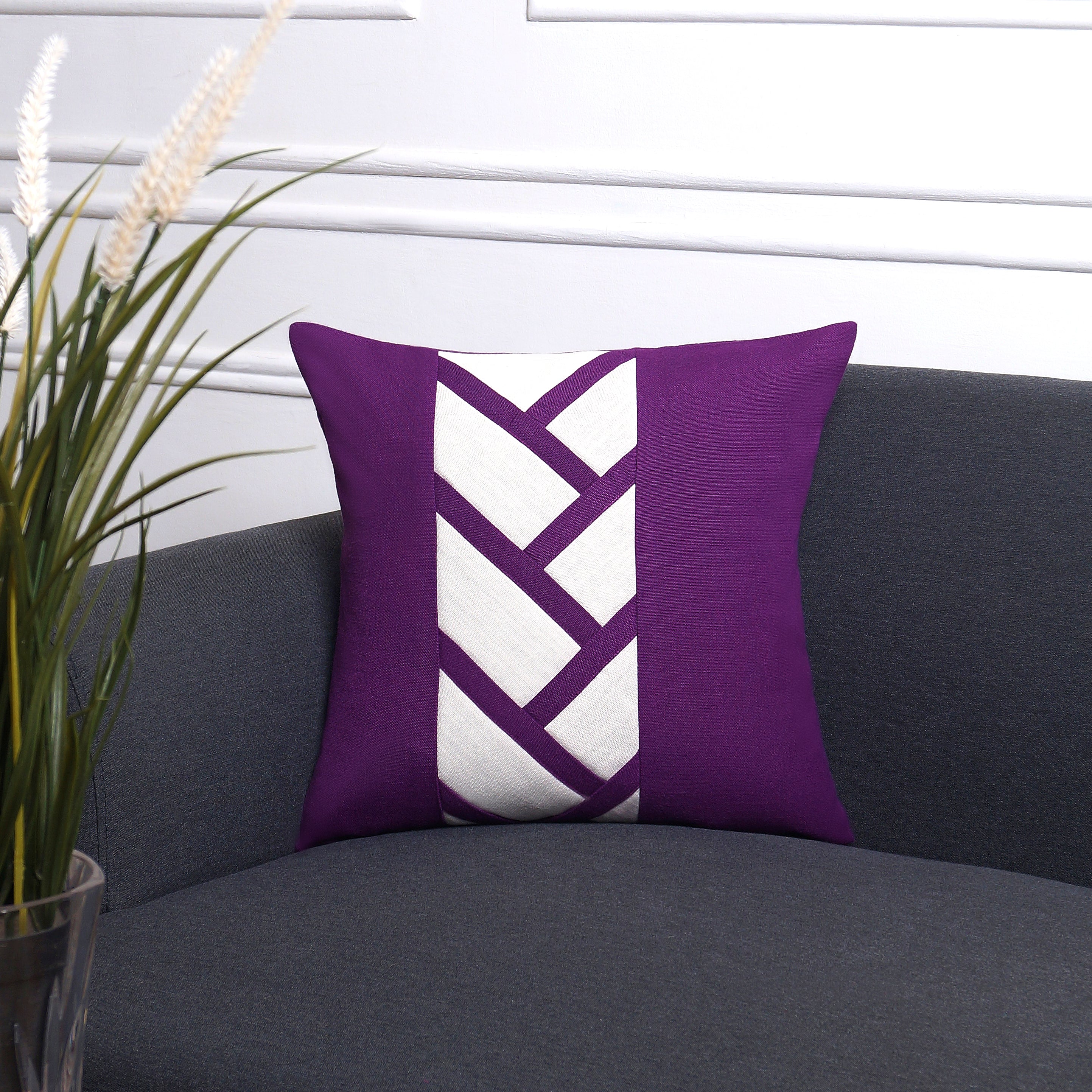 Crosshatch Pillow Cover - Purple and Ivory