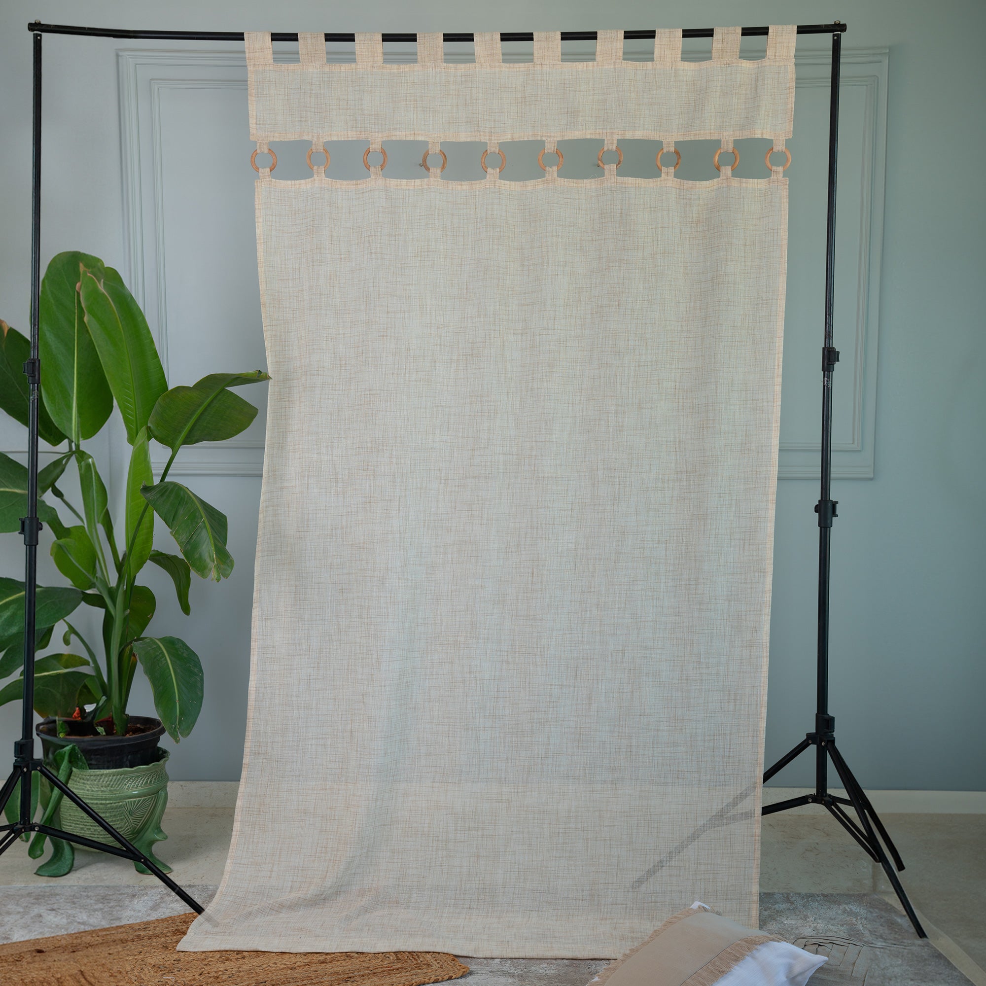 Beige Ivory Faux Jute Ring Body Curtain