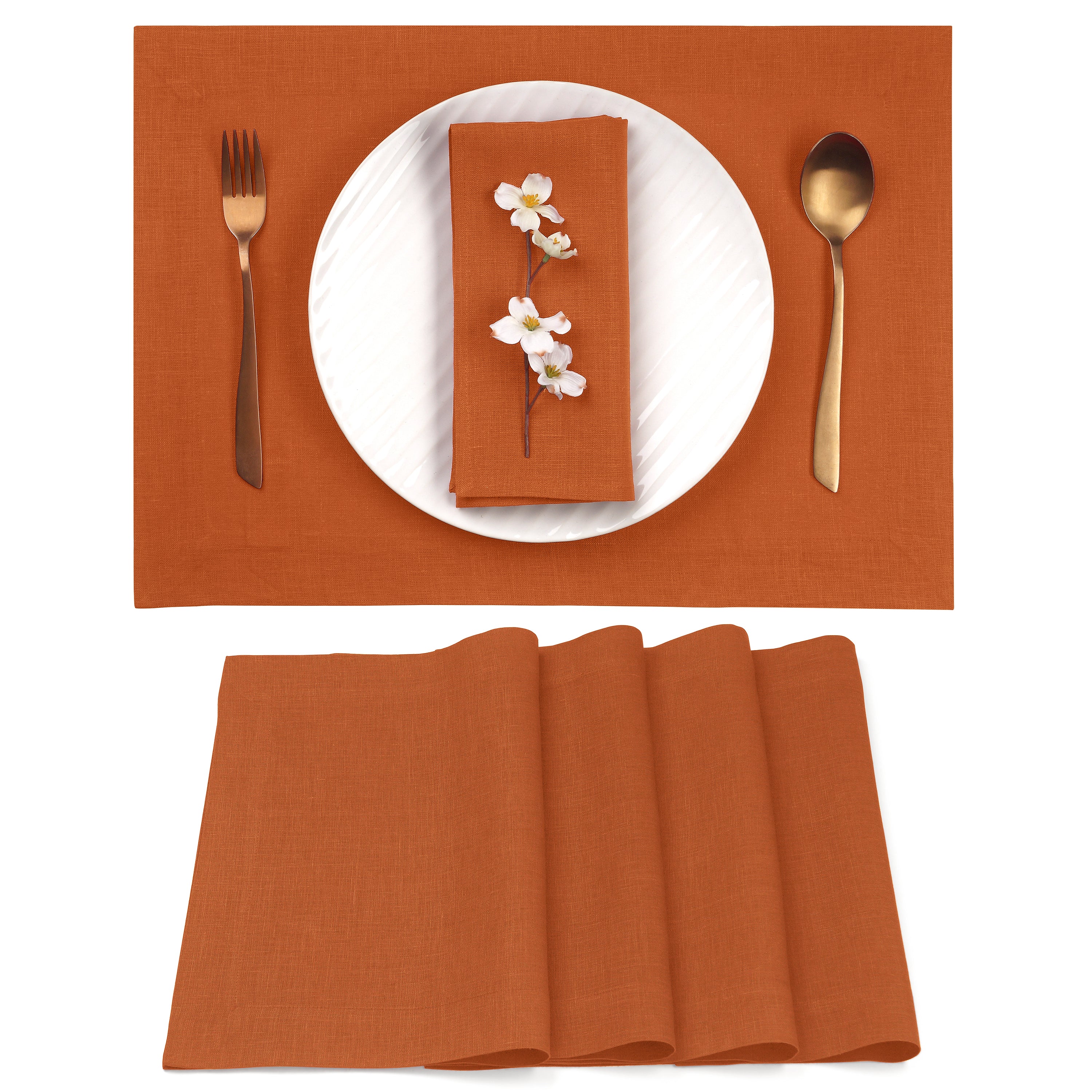 Rust Linen Placemats, Hemmed, 14 x 19 inch, 4 pcs