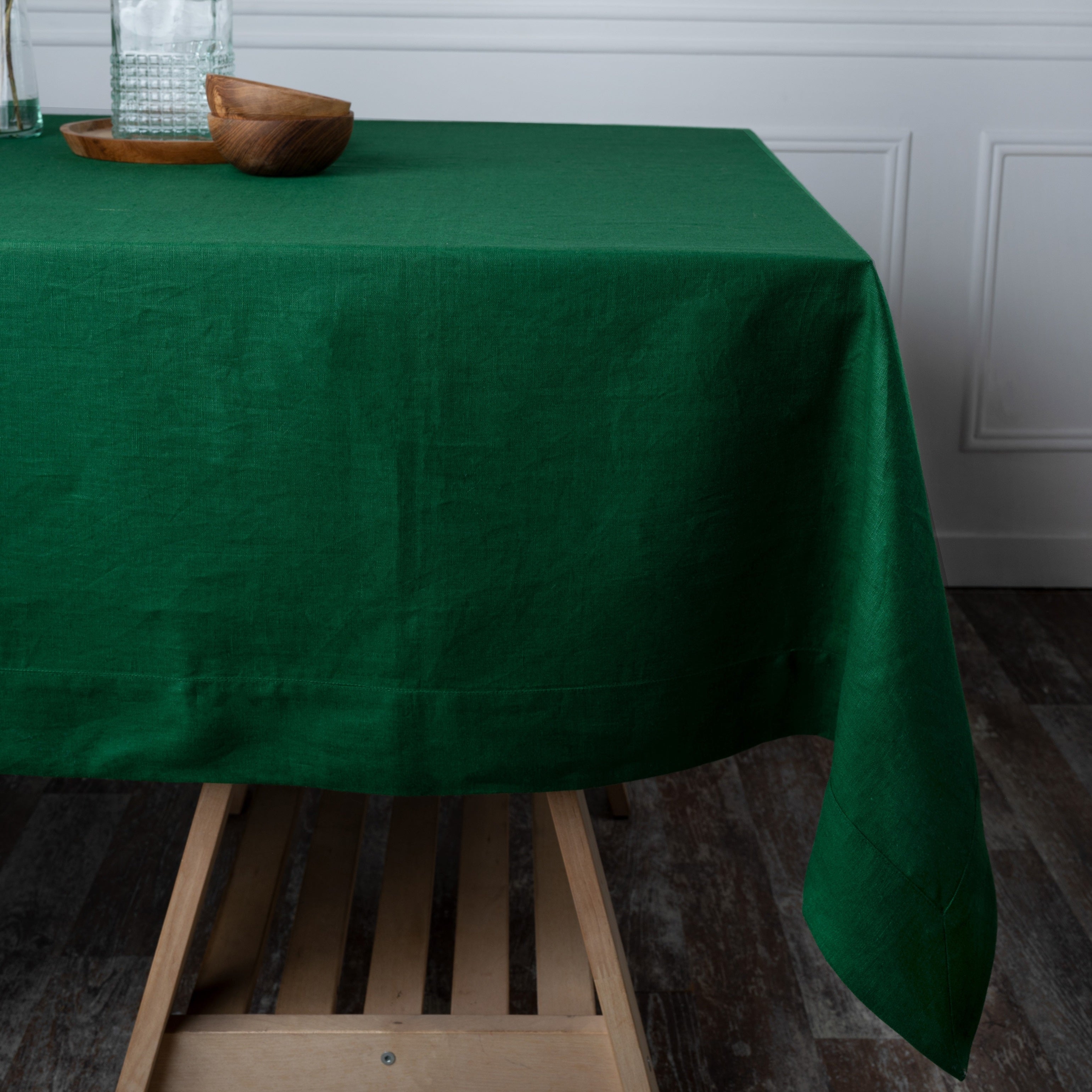 Forest Green Linen Tablecloth, Hemmed