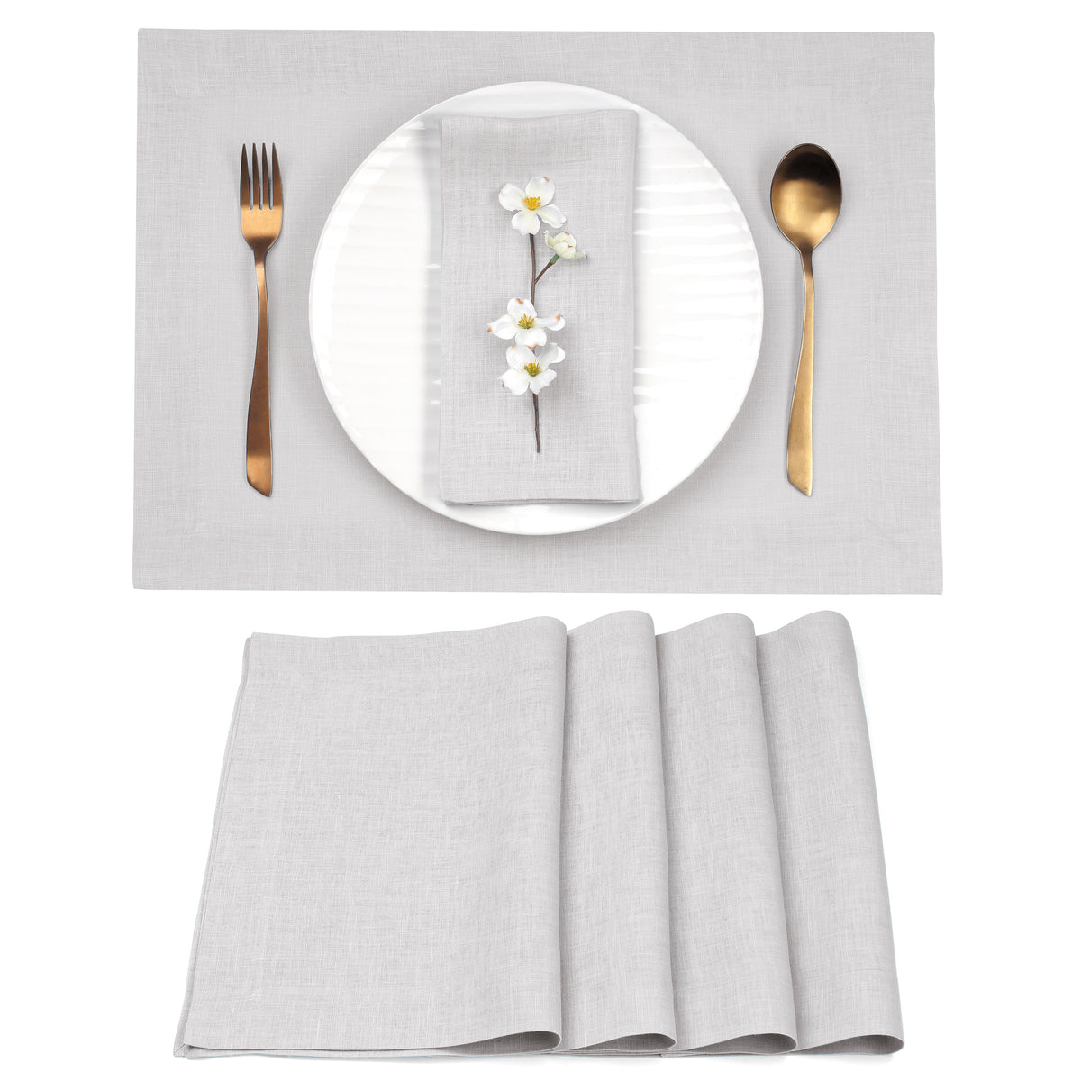 Silver Grey Linen Placemats 14 x 19 Inch Set of 4 - Hemmed