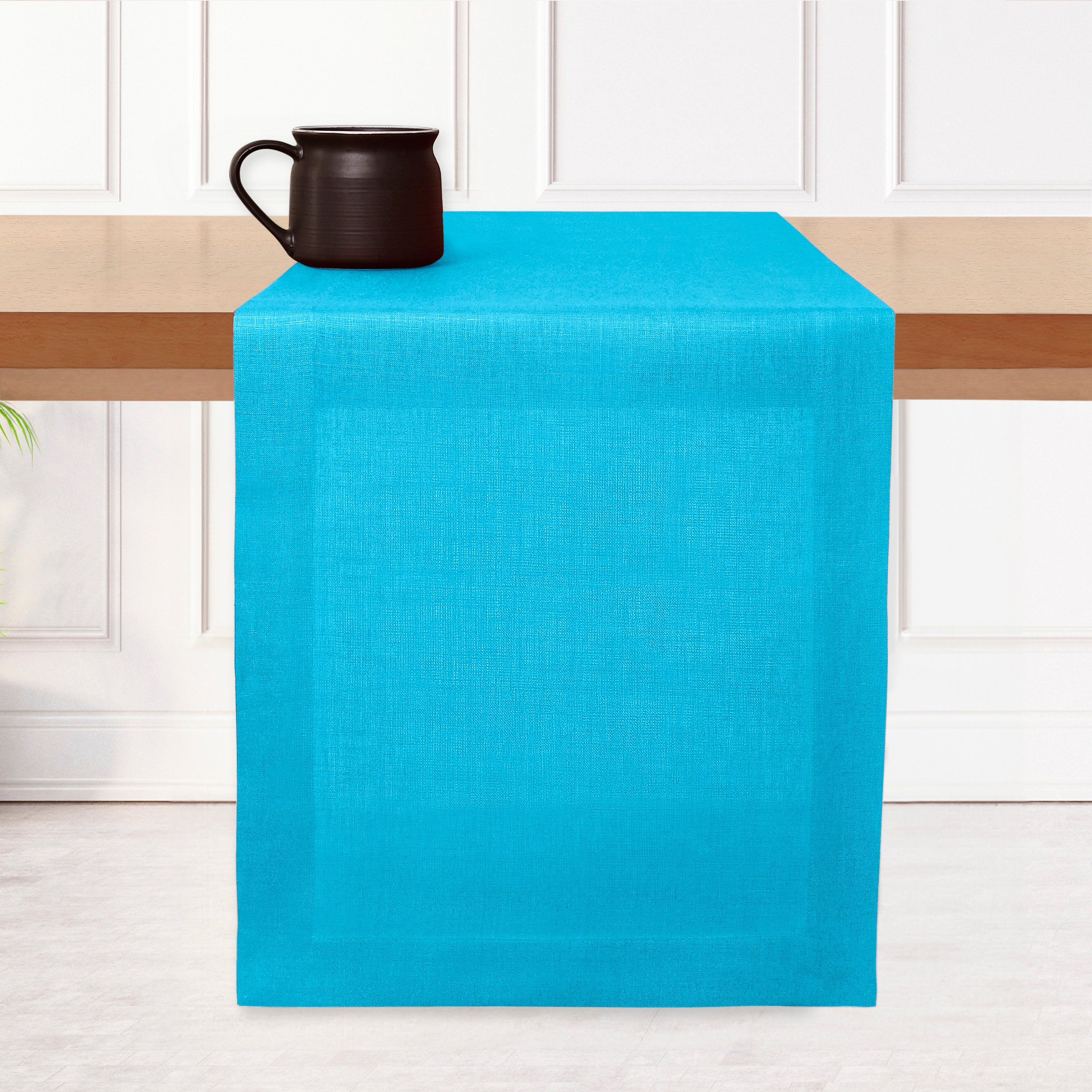 Cyan Blue Pure Linen Table Runner - Hemmed