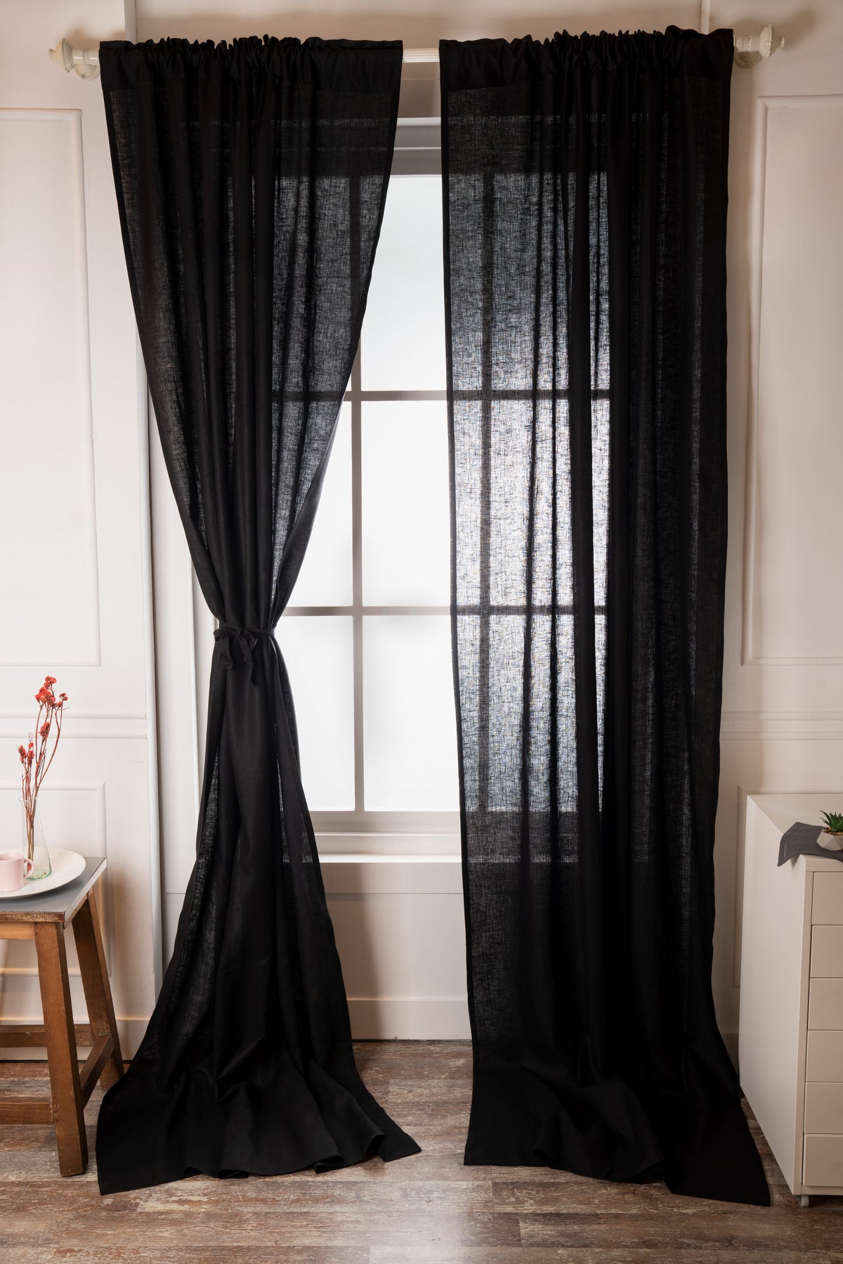 Black Linen Curtain | Set of 2