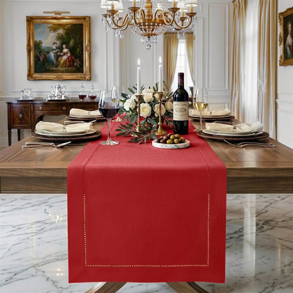 Signature Linen™ Bright Red Table Runner - Hemstitch