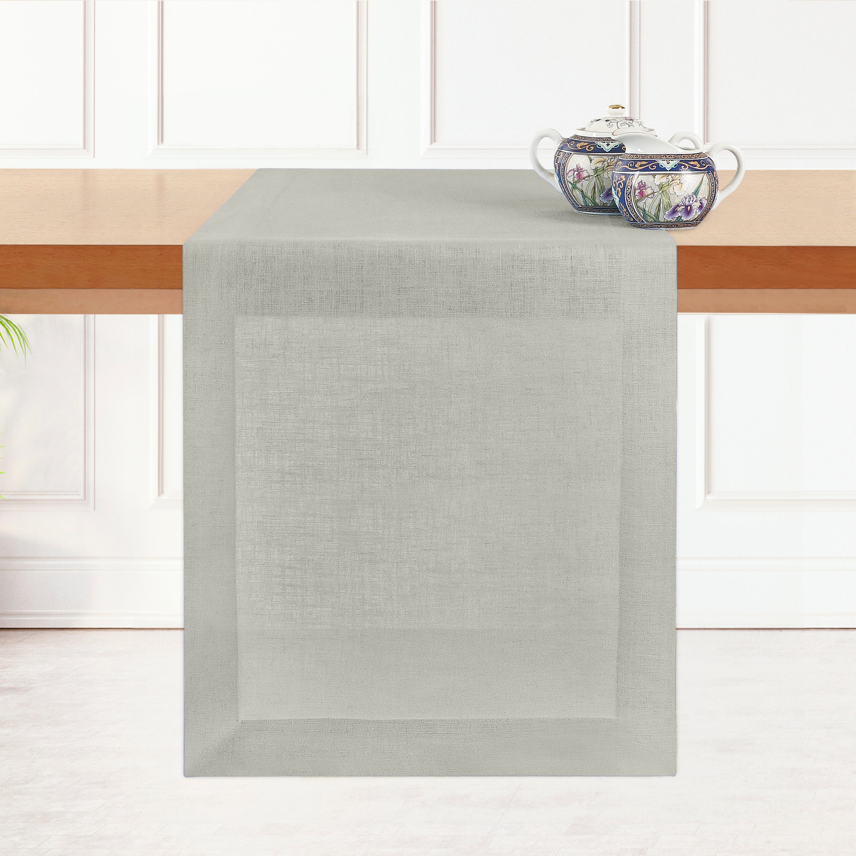 Silver Grey Linen Table Runner, Hemmed