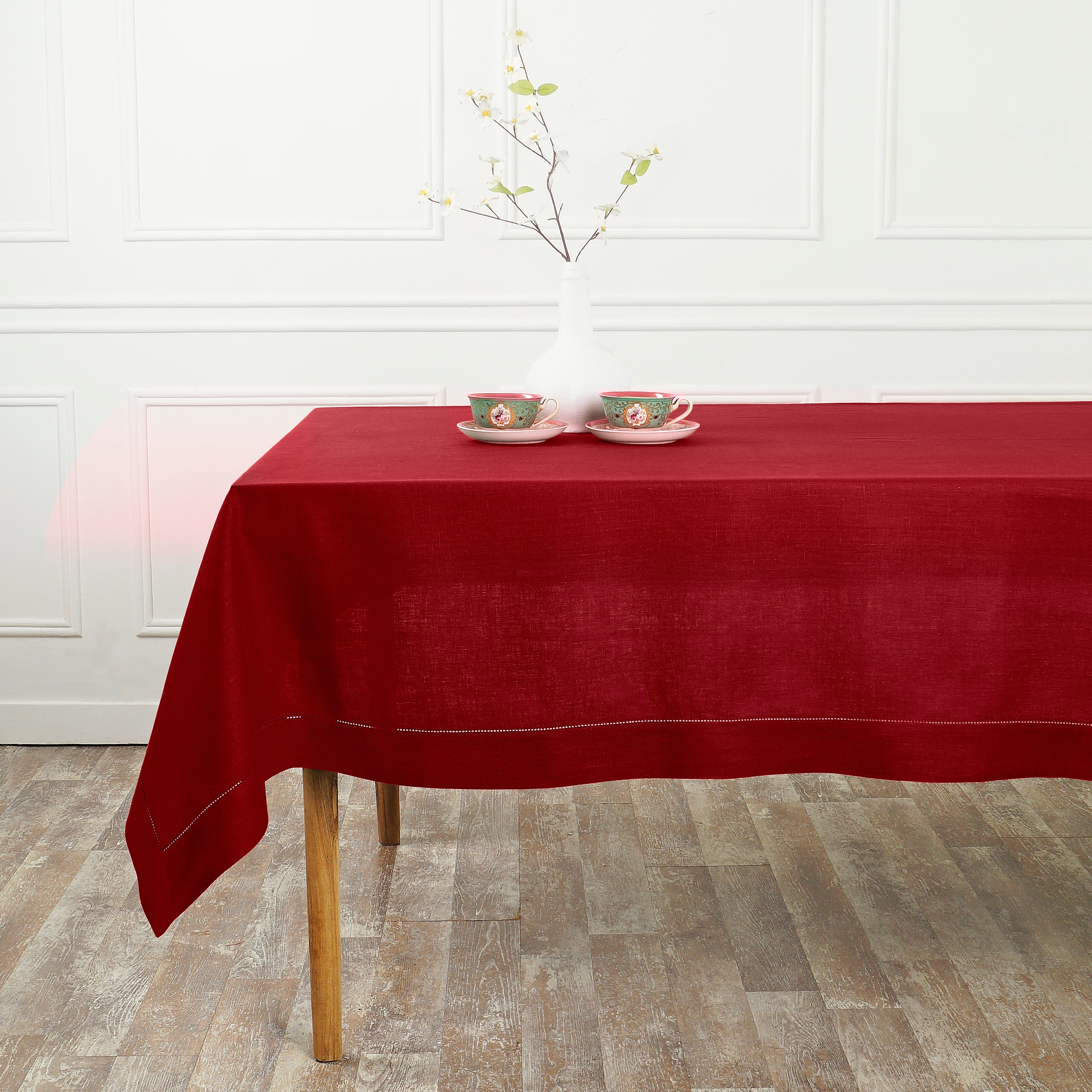 Red Linen Tablecloth, Hemstitch