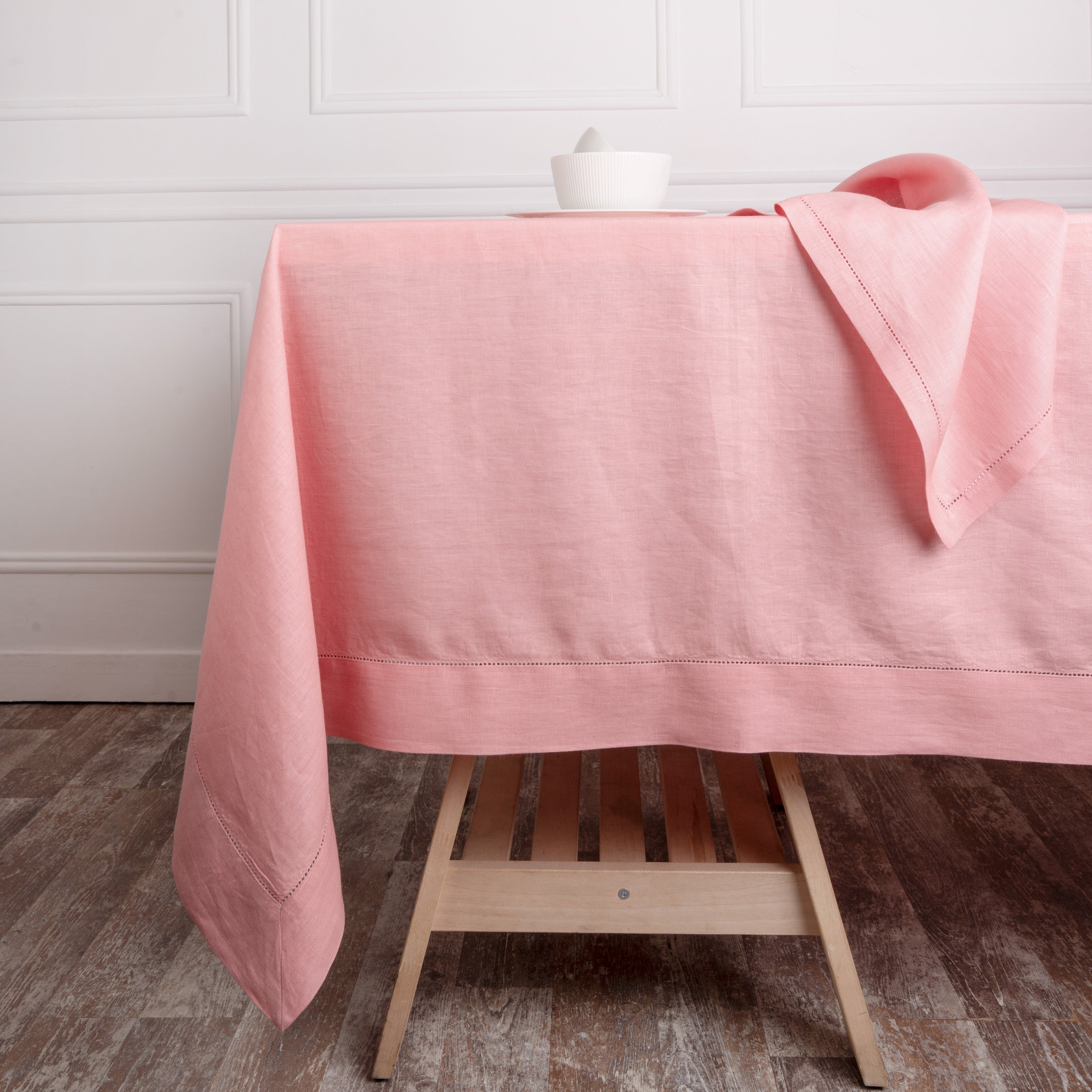 Dusty Pink Linen Tablecloth, Hemstitch