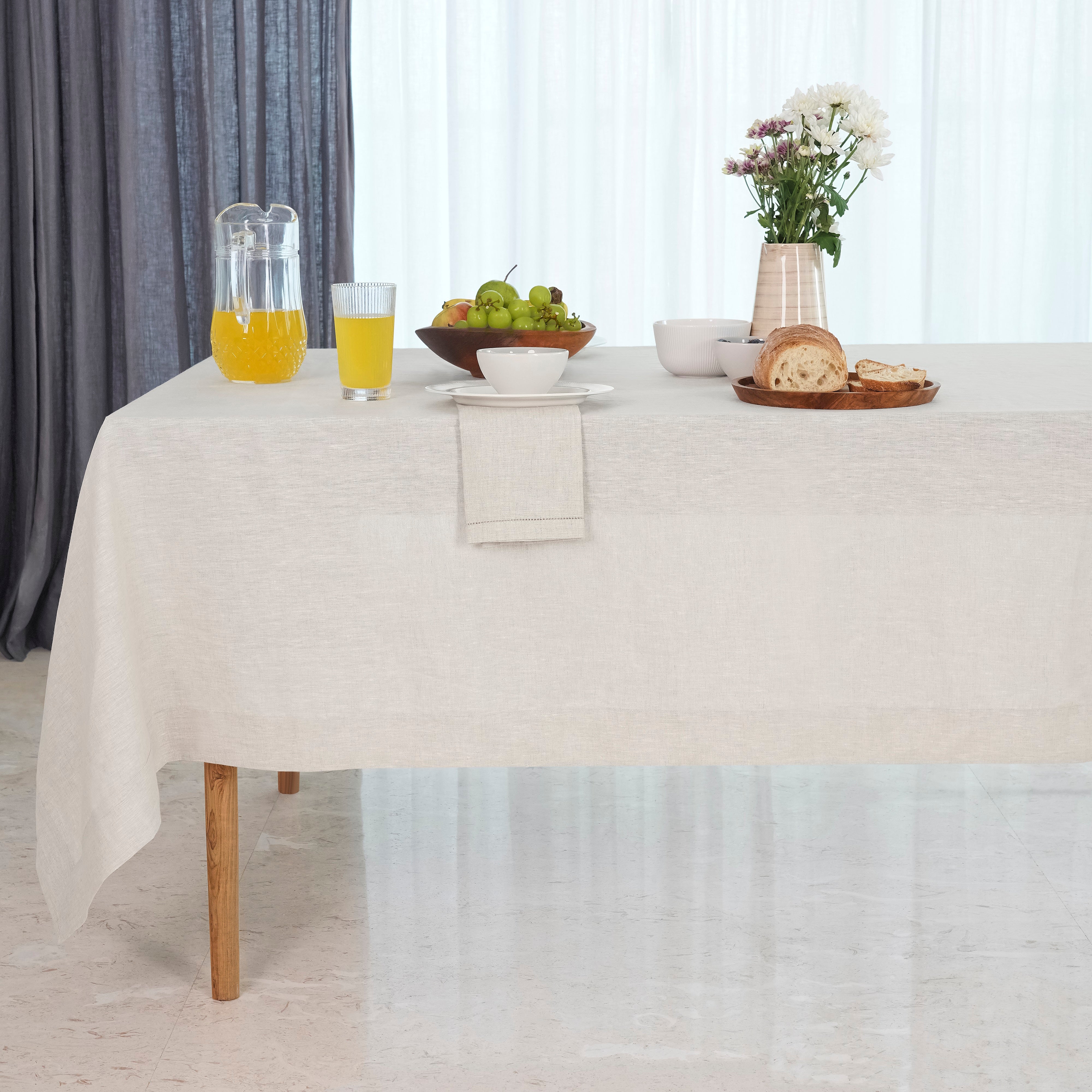 Natural Linen Tablecloth, Hemmed