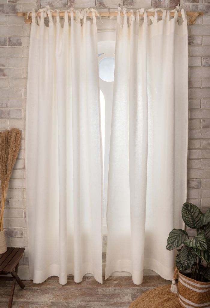 Ivory Linen Tie Top Curtains | 1 Panel