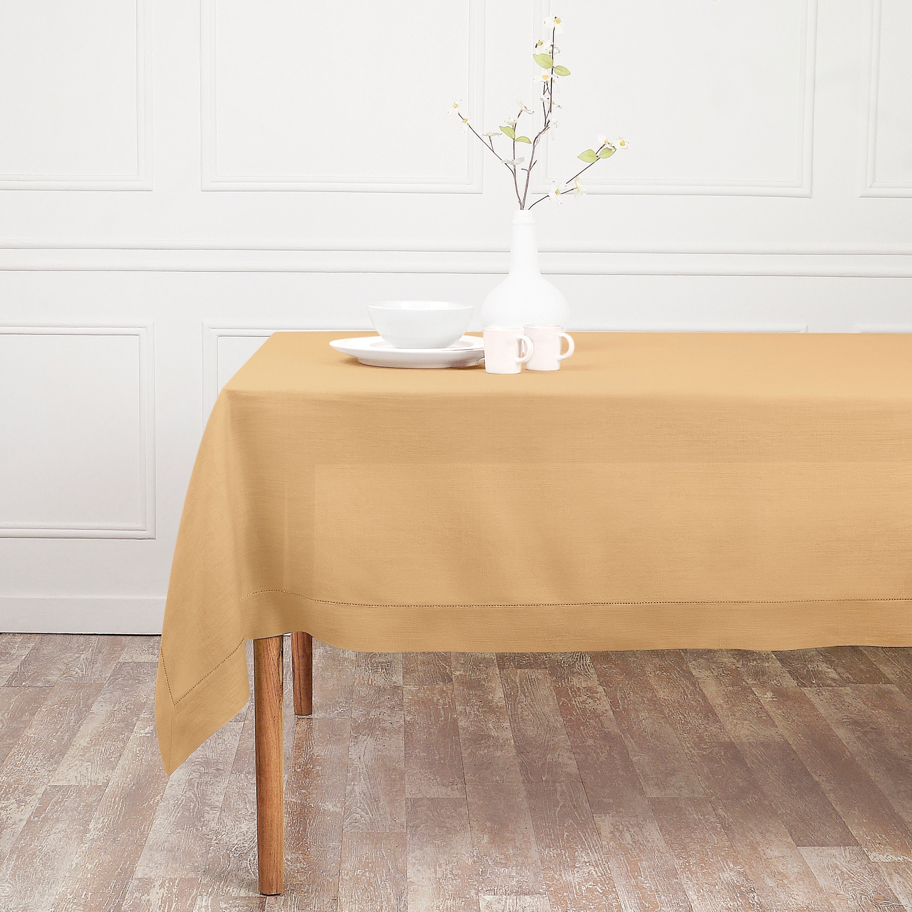 Beige Linen Tablecloth, Hemstitch