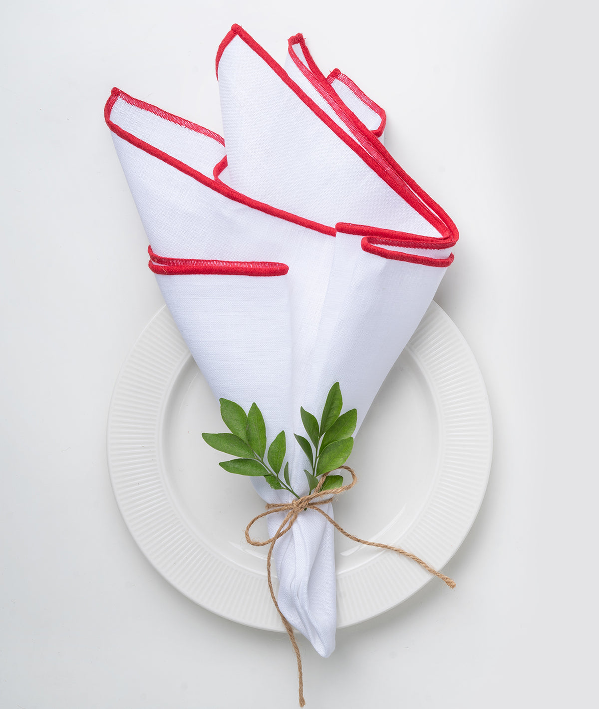 White & Red Linen Dinner Napkins 20 x 20 Inch Set of 4 - Marrow Edge