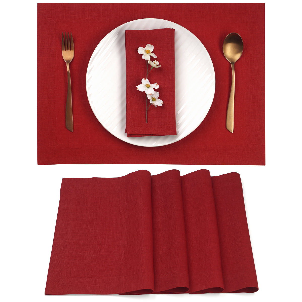 Red Linen Placemats 14 x 19 Inch Set of 4 - Hemmed