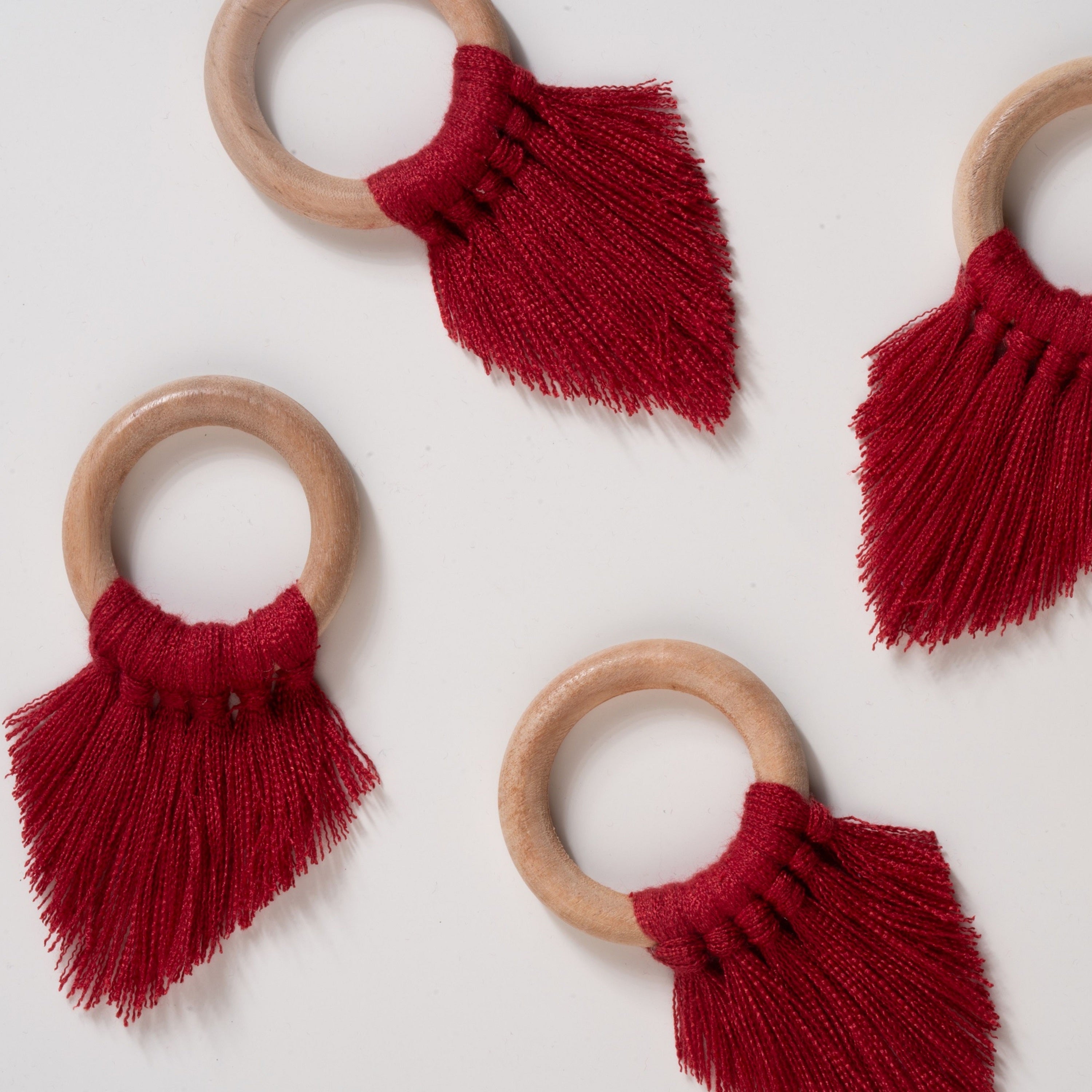 Red Napkin Rings With Fringe