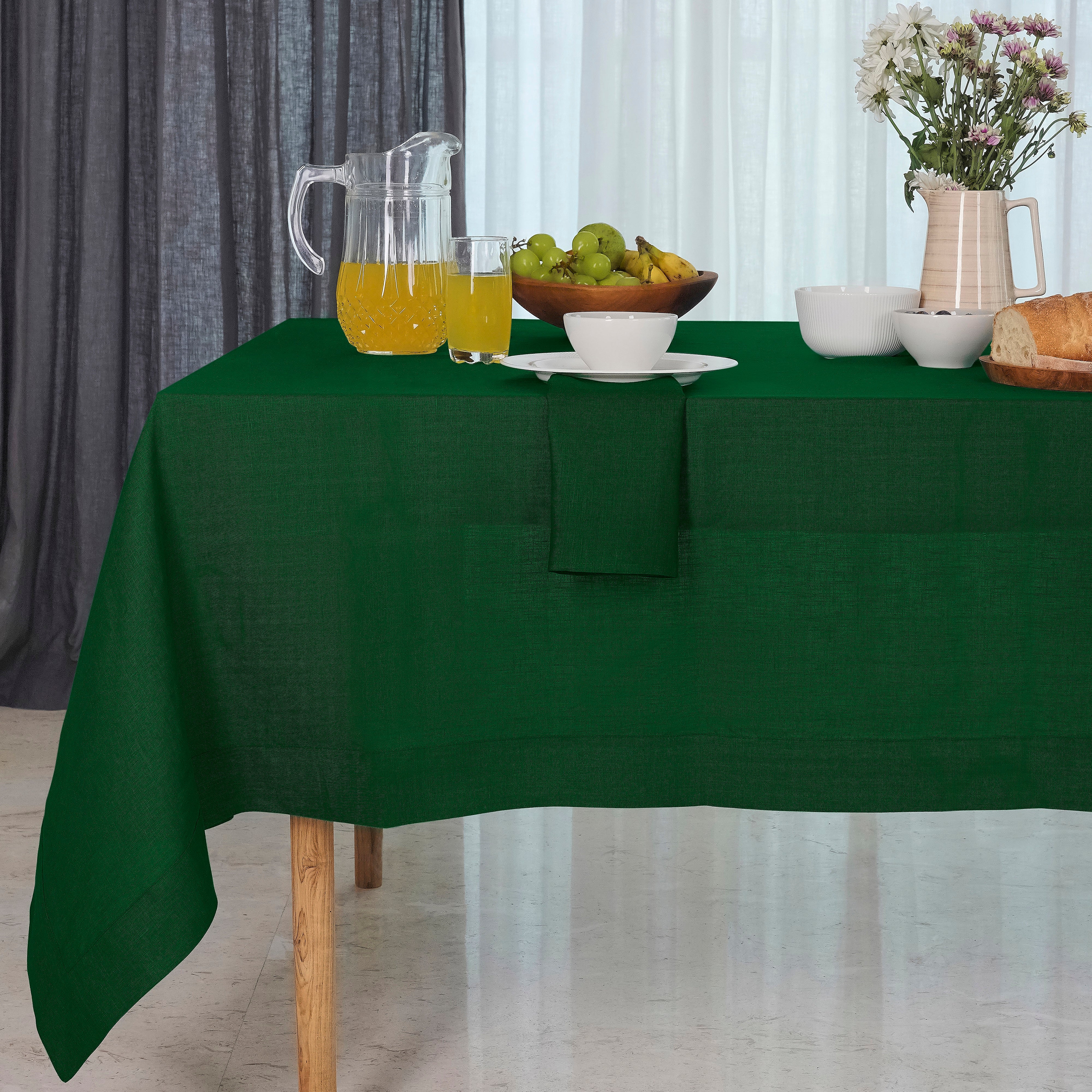 Forest Green Linen Tablecloth, Hemmed