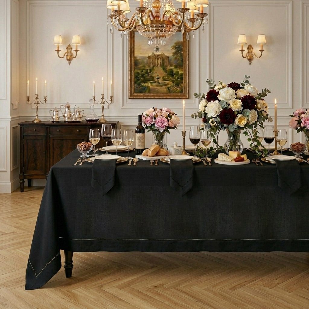 Signature Linen™ Black Tablecloth - Hemstitch