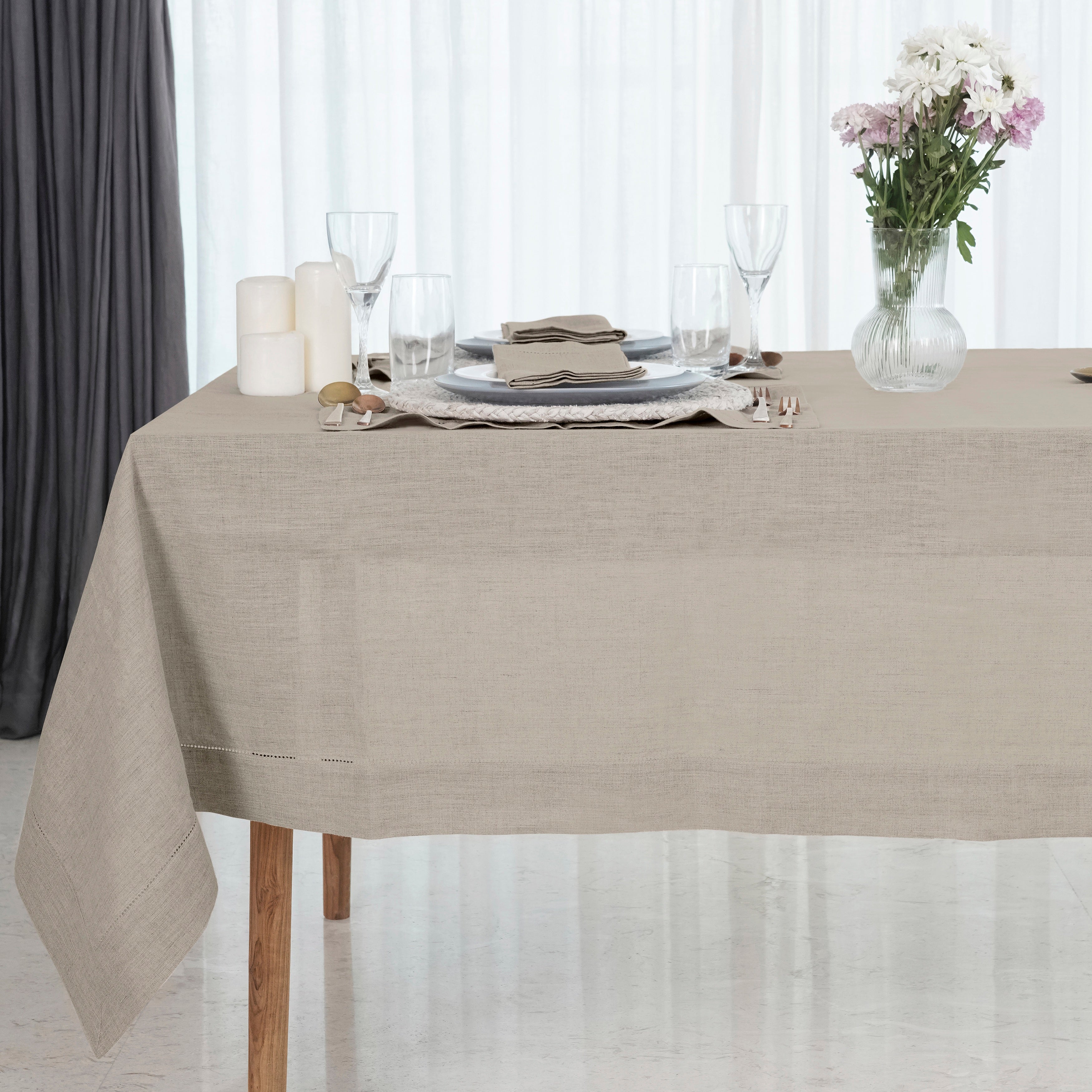 Natural Linen Tablecloth, Hemstitch