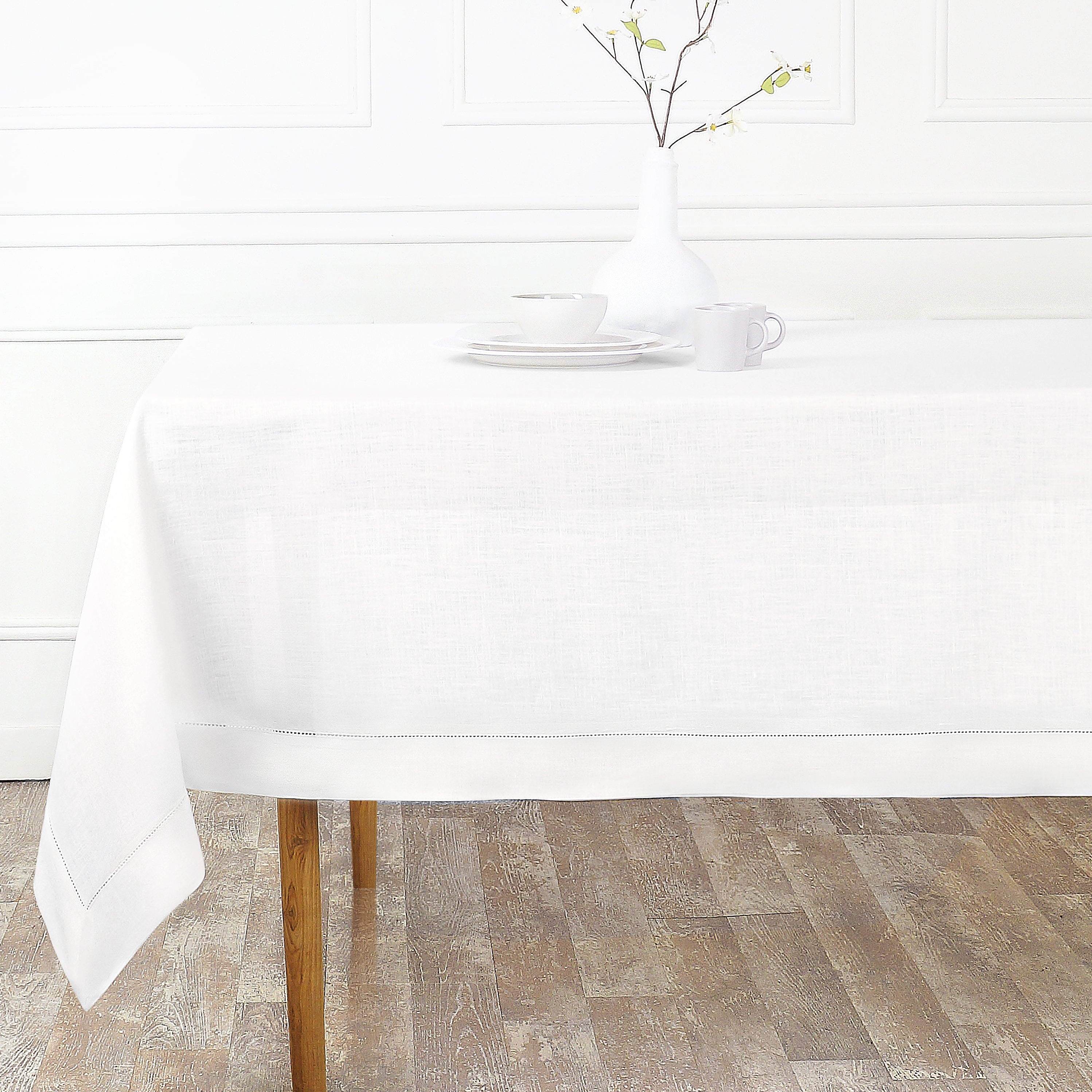 White Linen Tablecloth, Hemstitch