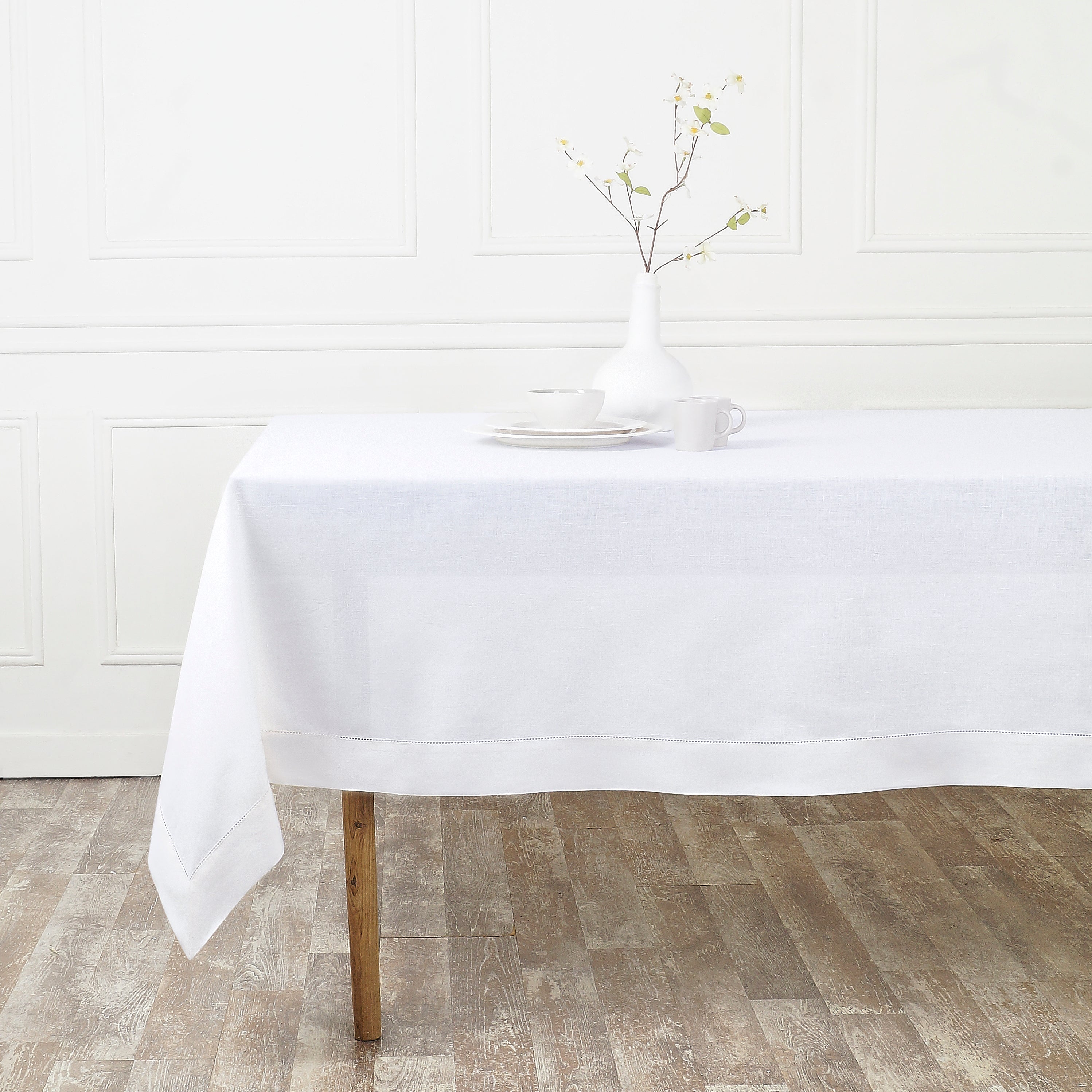 White Linen Tablecloth, Hemstitch