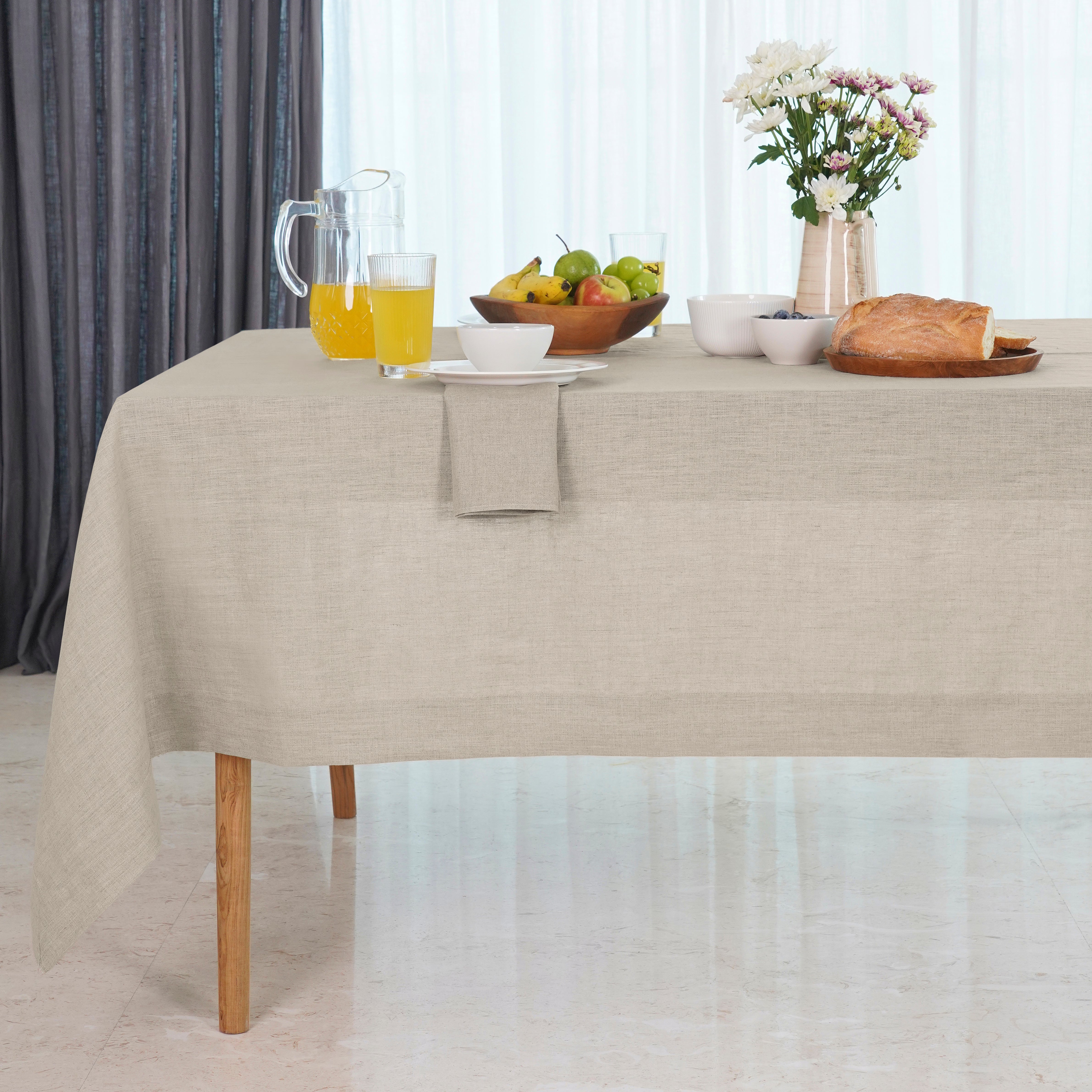 Natural Pure Linen Tablecloth, Hemmed