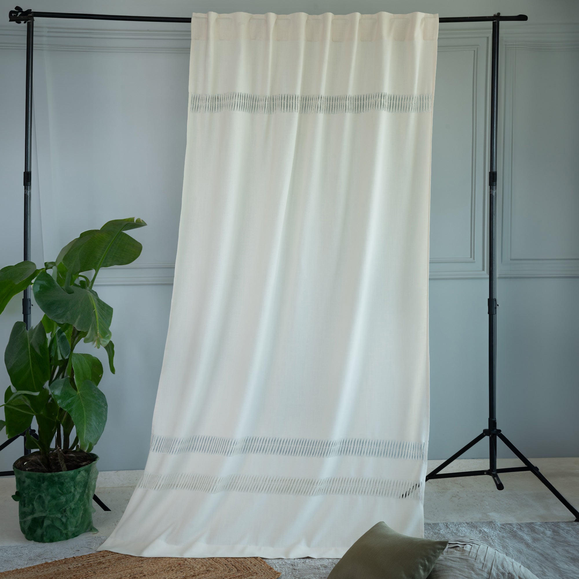 Ivory Faux Linen Hand Hemstitch Curtain