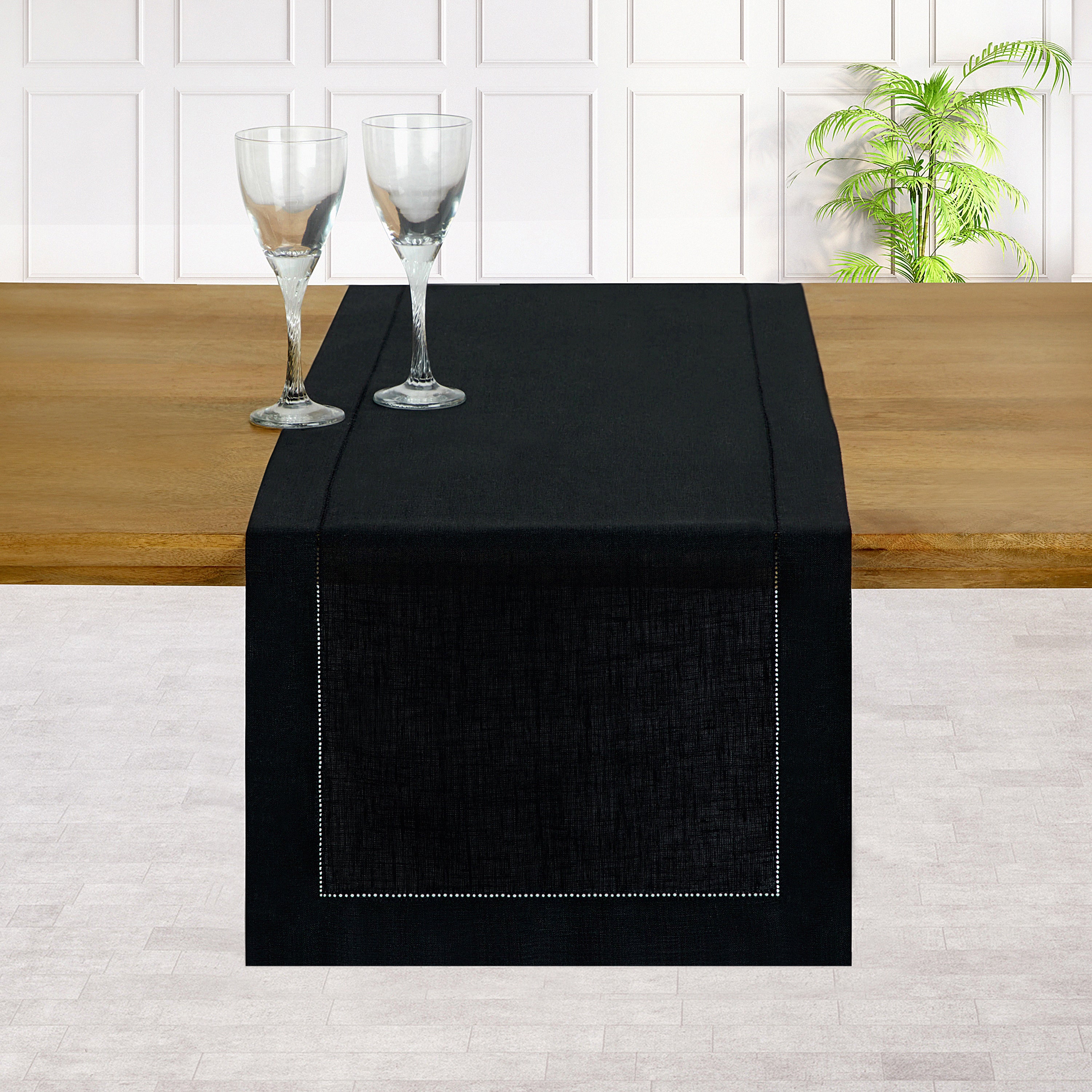 Black Linen Table Runner, Hemstitch