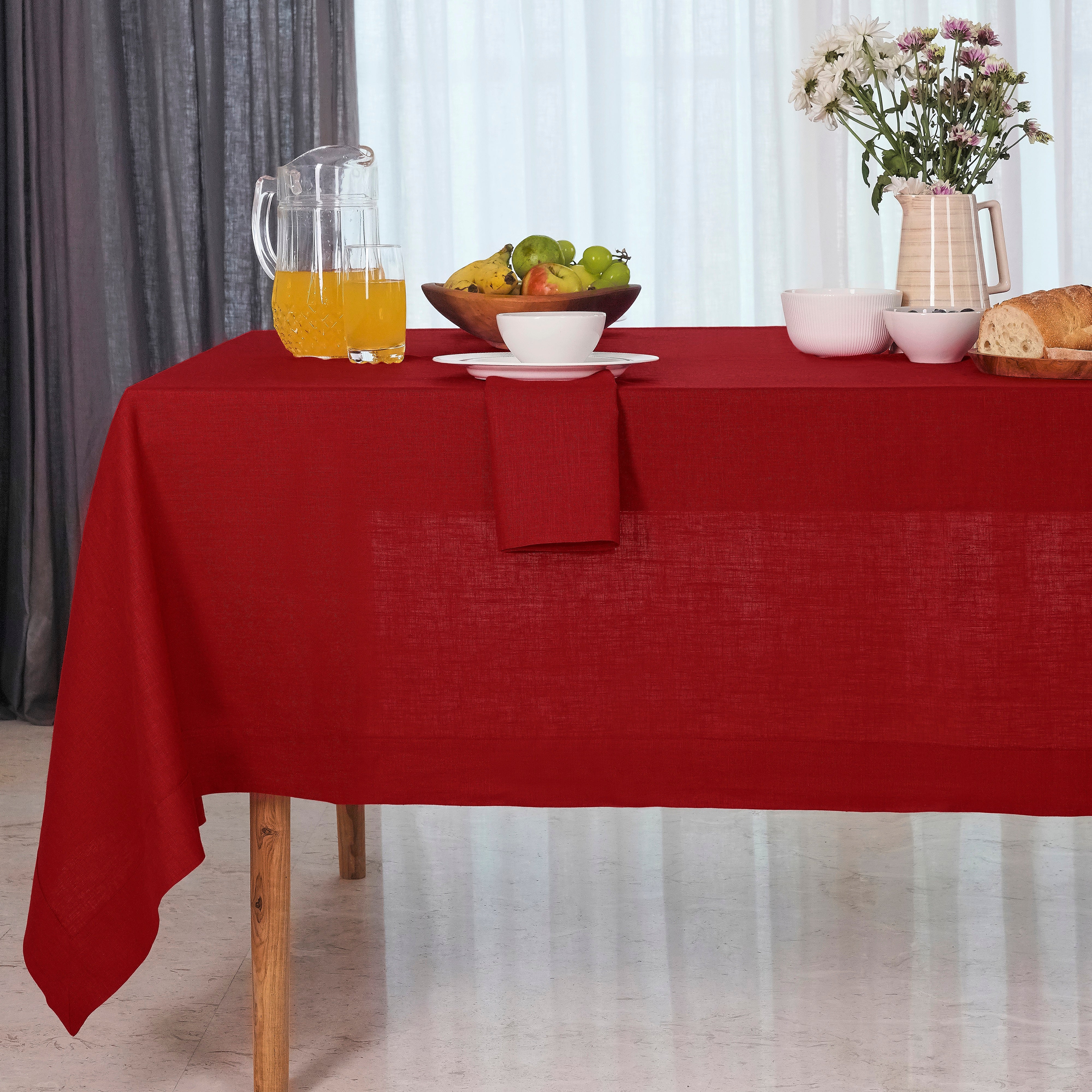 Red Linen Tablecloth, Hemstitch