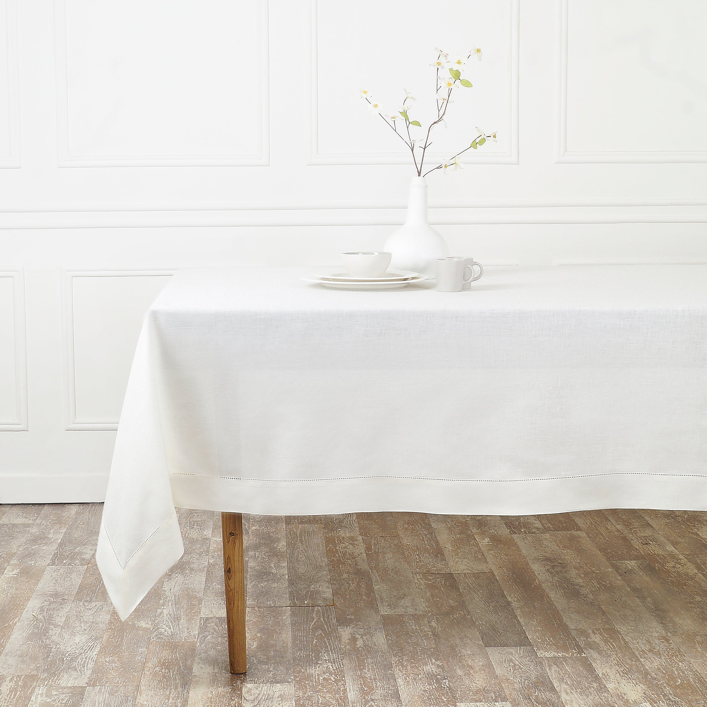 Ivory Linen Tablecloth, Hemstitch