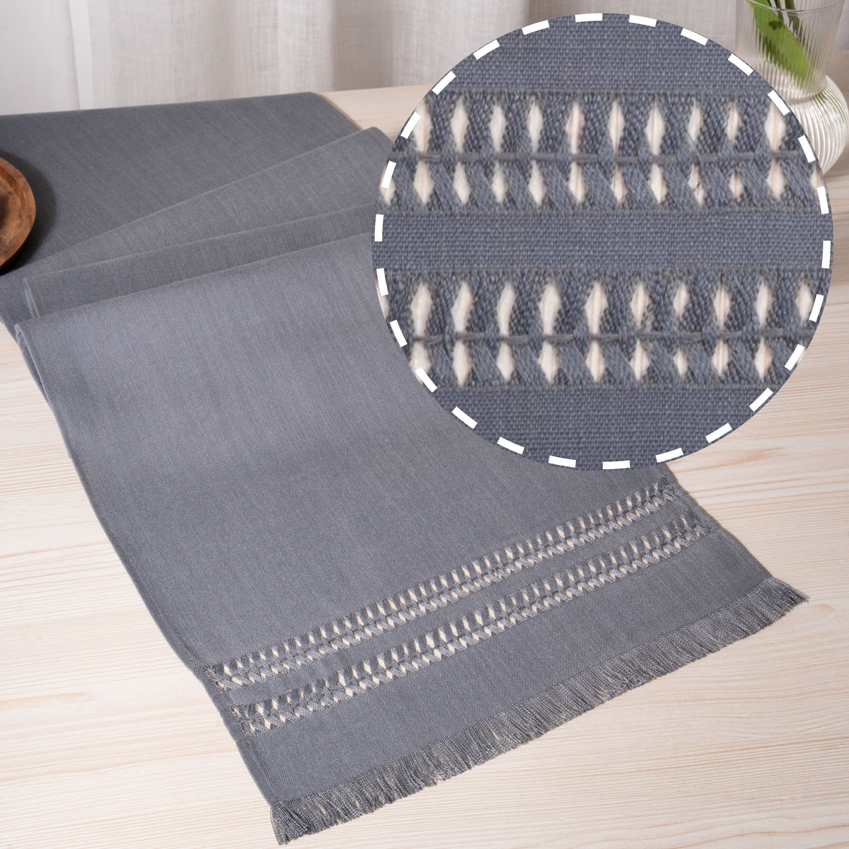 Charcoal Grey Faux Linen Table Runner - Hand Hemstitch
