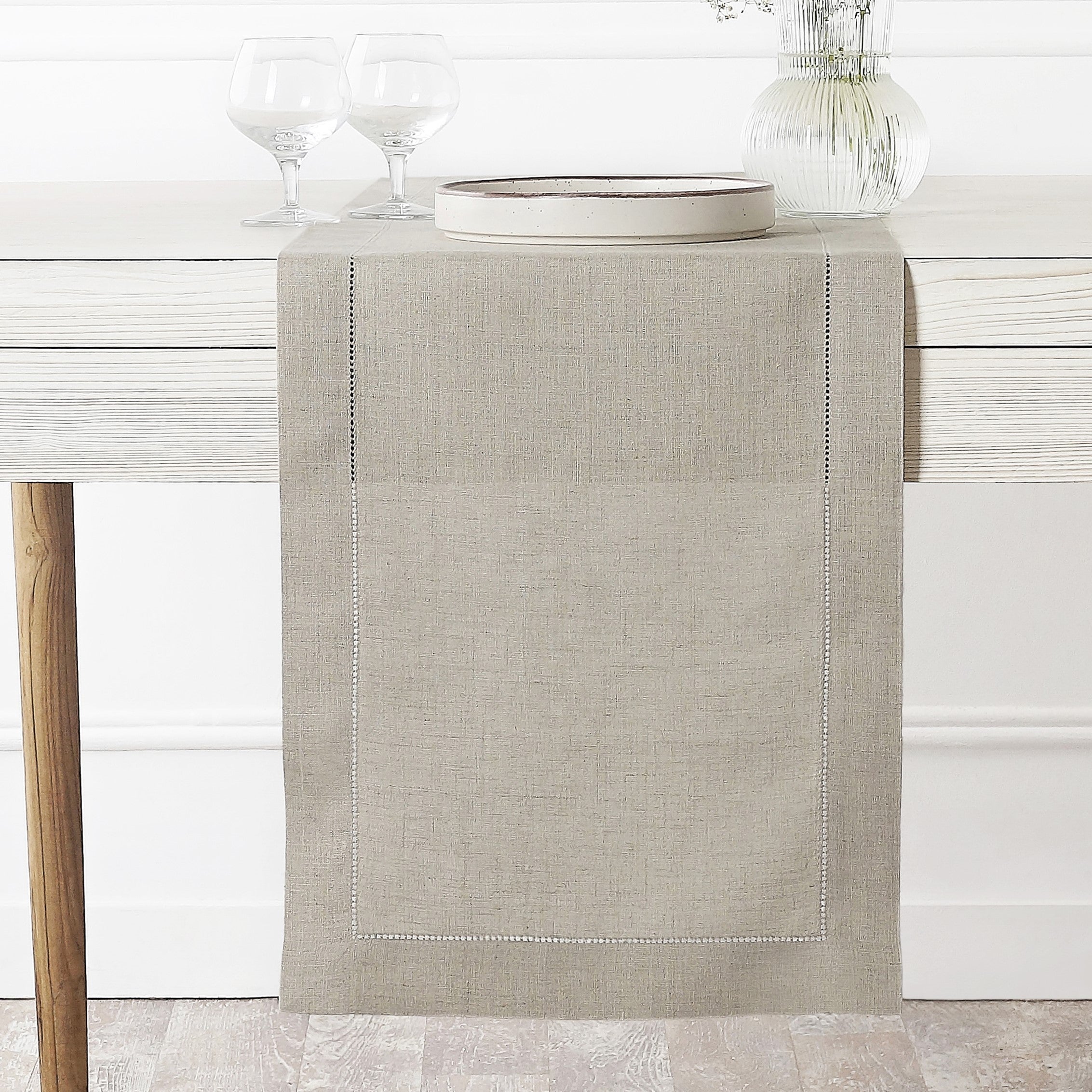 Natural Linen Table Runner, Hemstitch