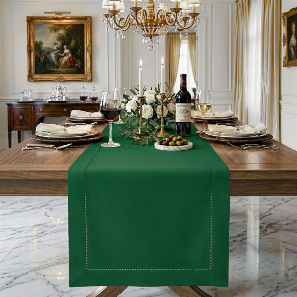 Signature Linen™ Forest Green Table Runner - Hemstitch