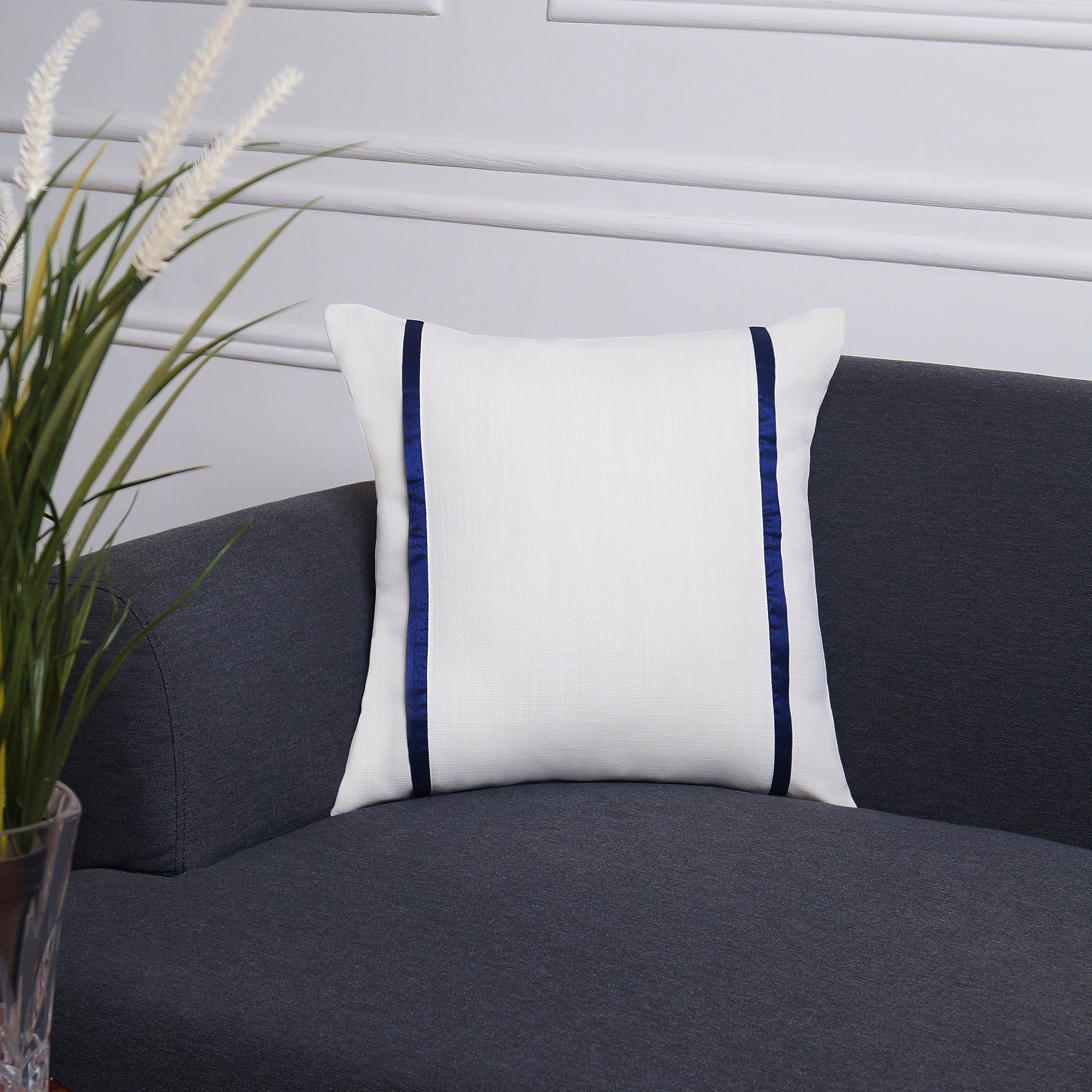 Drift Pillow Cover - White and Navy Blue