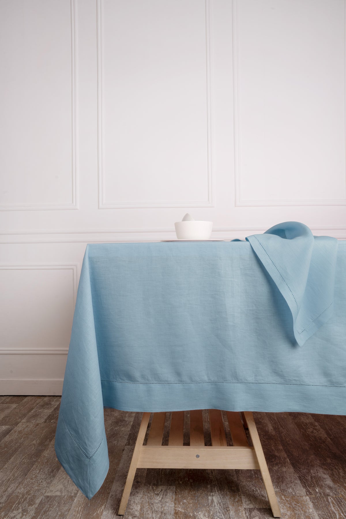 Powder Blue Pure Linen Tablecloth - Hemstitch