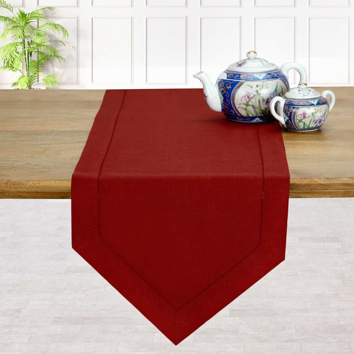Red Linen Table Runner - Diamond