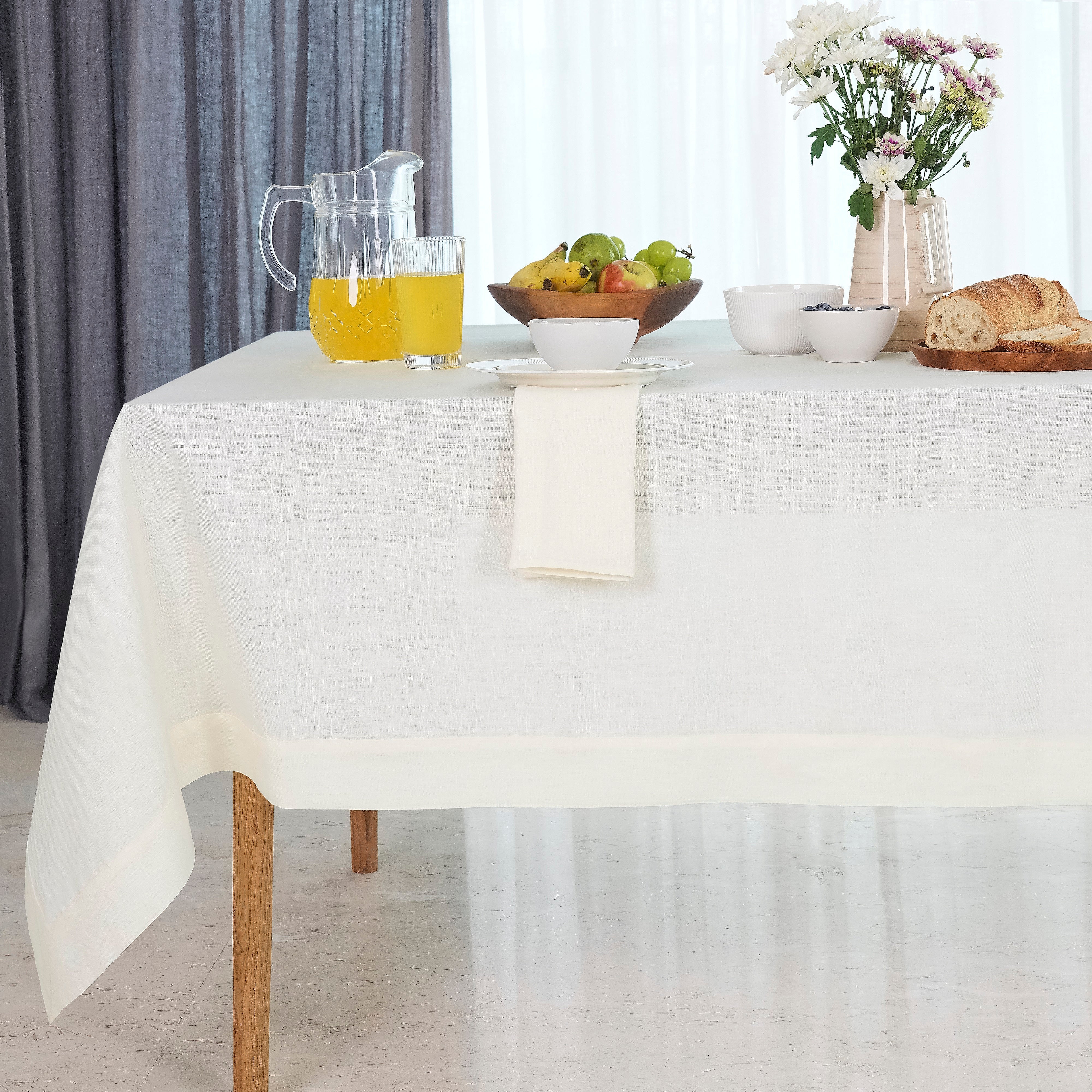 Ivory Pure Linen Tablecloth, Hemmed