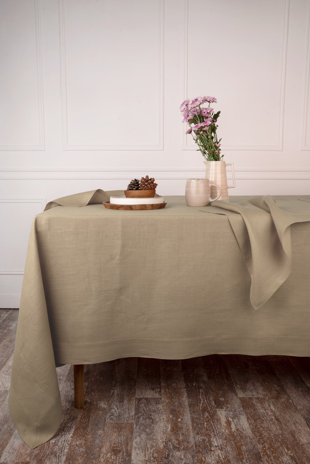 Champagne Beige Linen Tablecloth - Hemmed